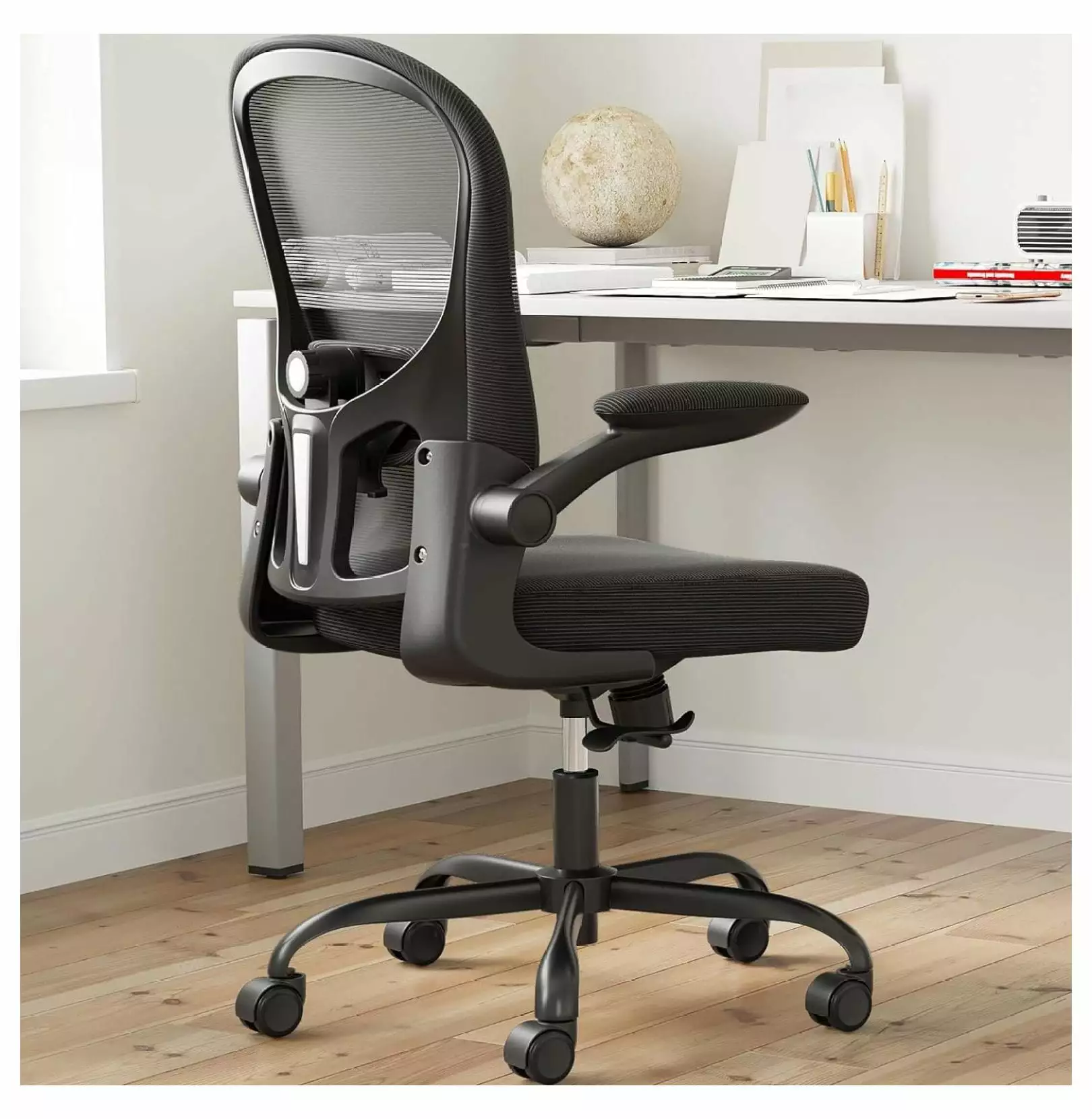 ZeloraGildan Ergonomic Home Office Chair Lumbar Support Recline Height Adjustable Space Saving Black Desk Chair