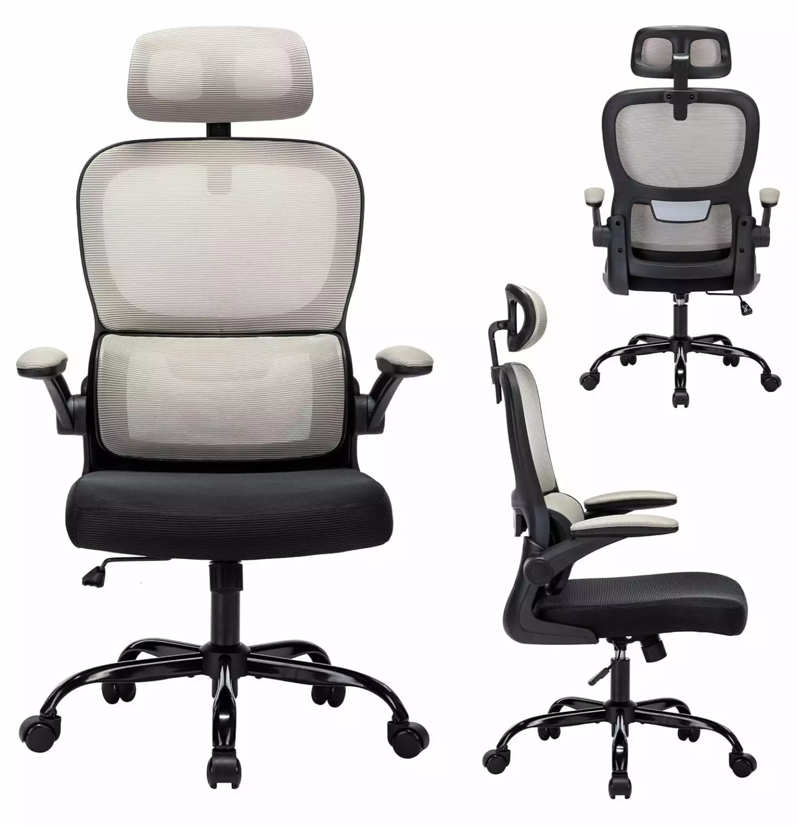 ZeloraGildan Office Chair Headrest - High Back Mesh Computer Chair, Adjustable Back Support, 350lbs Capacity, Gray, Tilt Lock