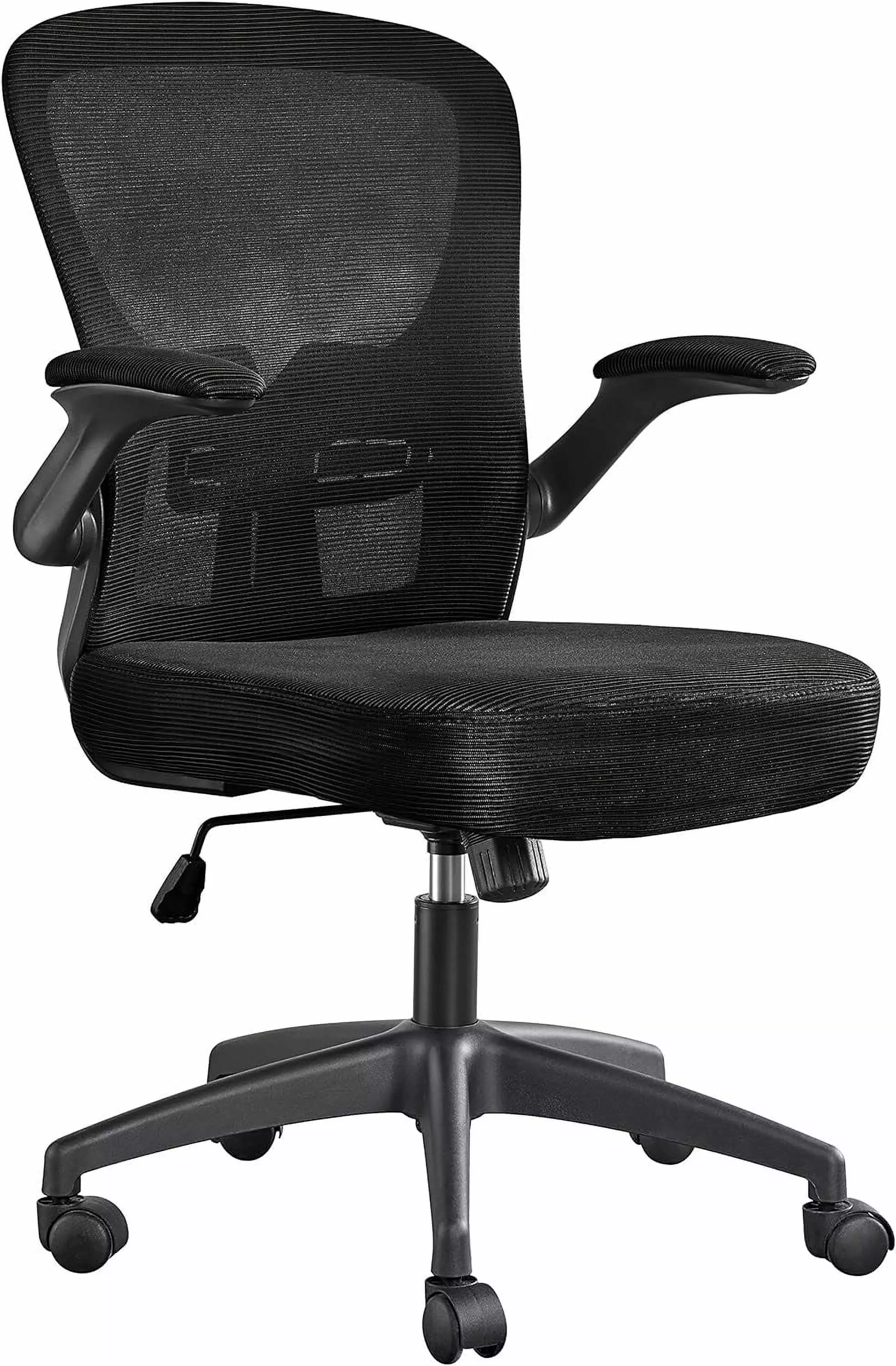 Black Home Office Desk Chair Flip Up Armrests and Adjustable Lumbar Support ZJ
