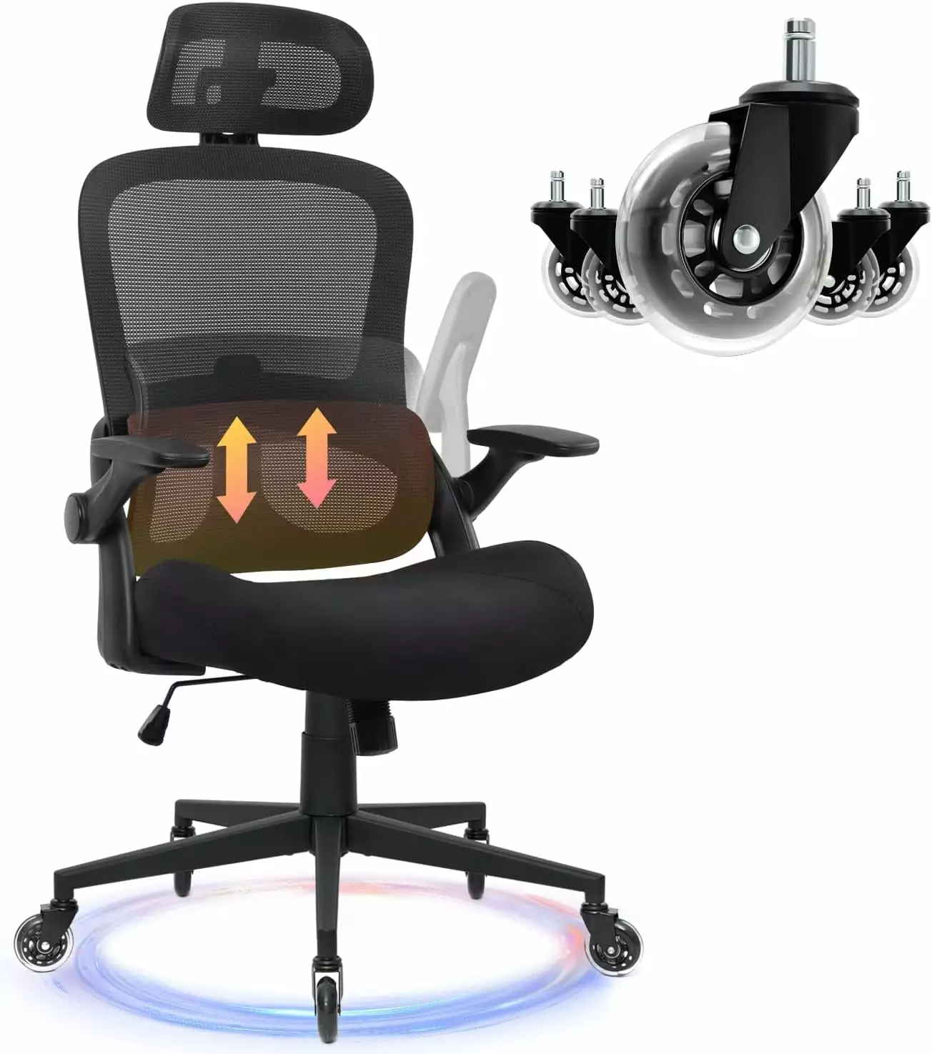 Ergonomic Mesh Office Chair High Back Adjustable Lumbar Support Headrest Flip-Up Arms Memory Foam Seat Executive Swivel Ch...