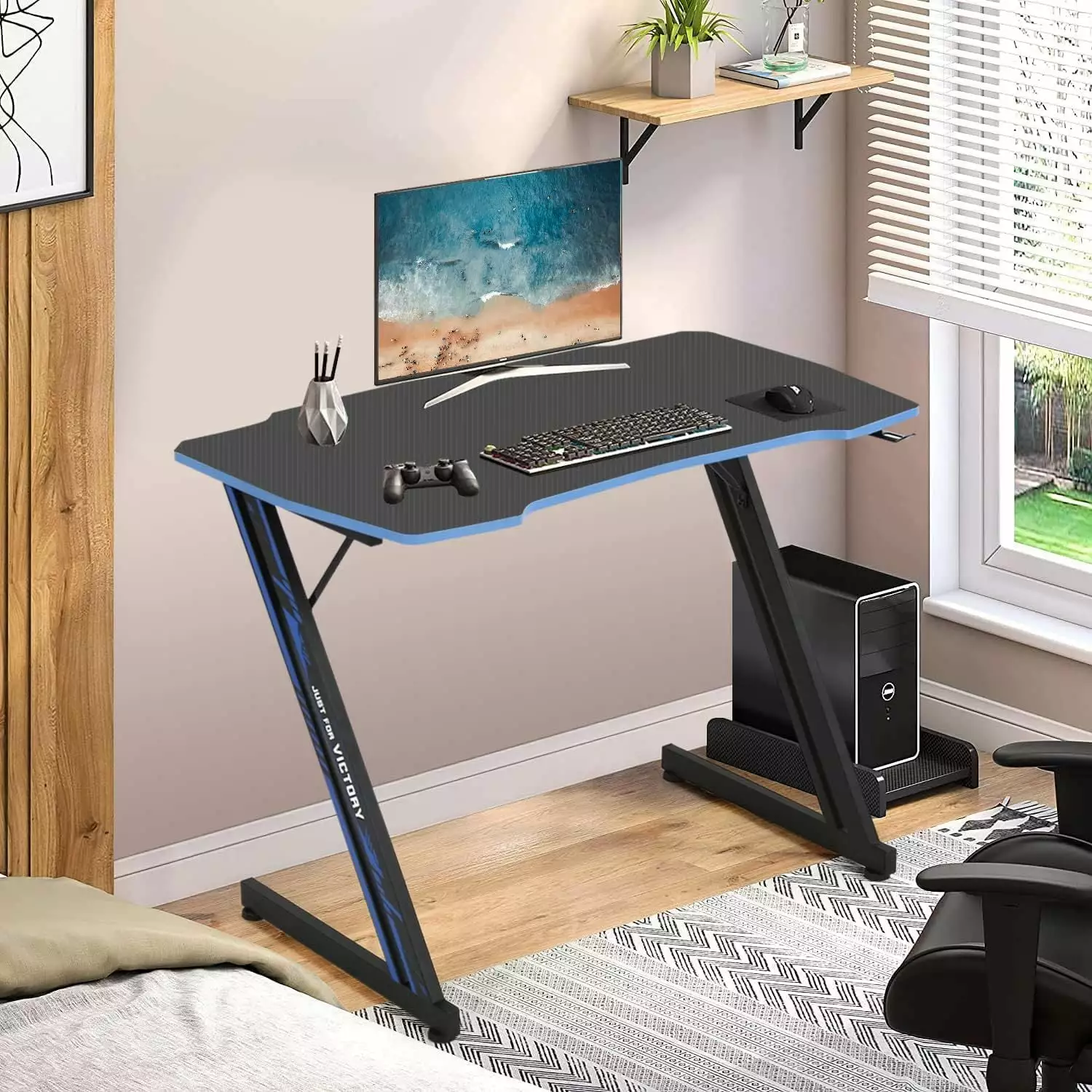 47 Gaming Desk Z Shaped Gaming Table Large Home Office Desks PC Computer Desk Workstation Ergonomic Gamer Table Writing De...