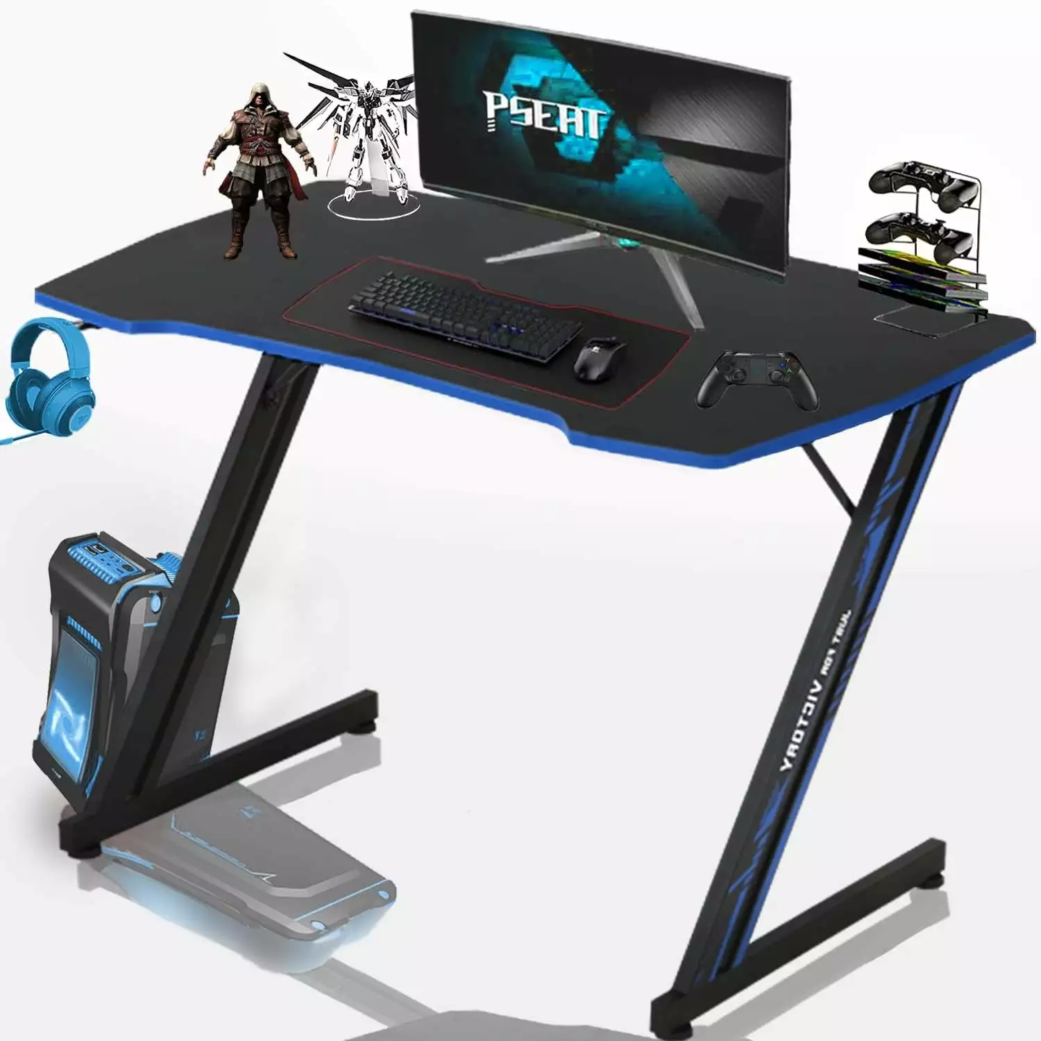 39 inch Z Shaped Gaming Desk Ergonomic PC Table Headphone Hook Carbon Fiber JINMAI