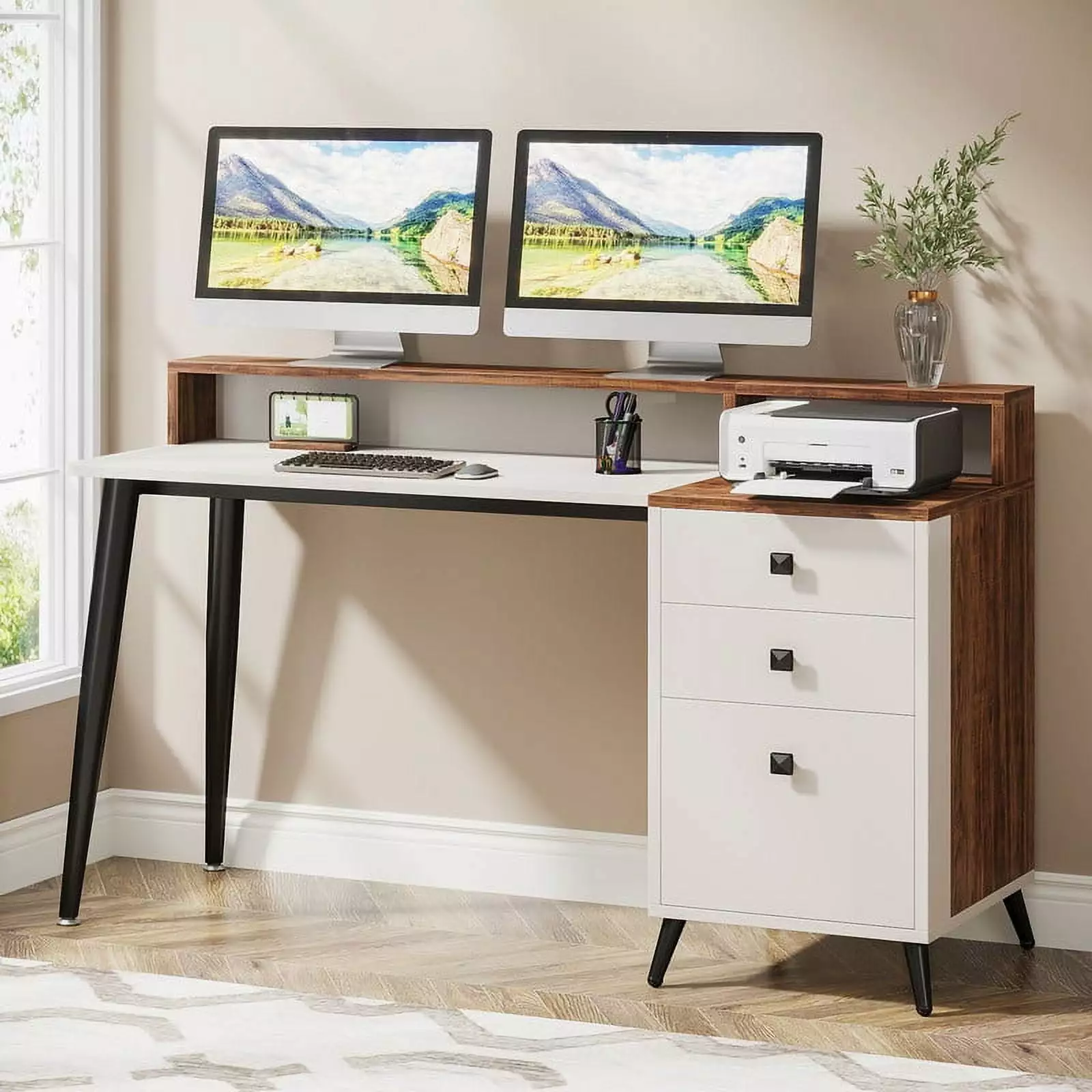 Tribesigns Computer Desk File Drawer Storage Shelves and Monitor Stand