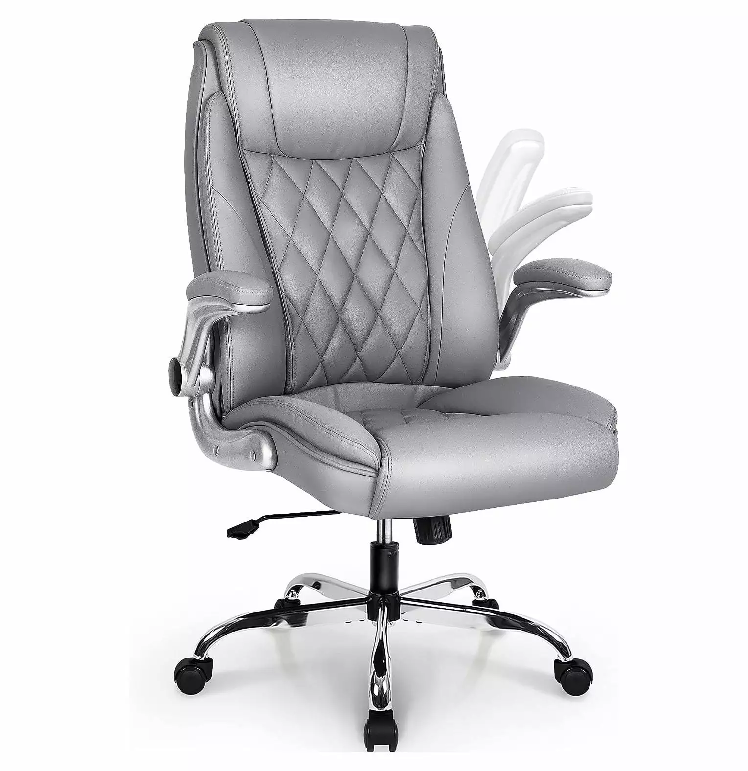 CodYinFI High Back Ergonomic Office Chair Flip-Up Armrests and Lumbar Support - Grey PU Leather Chair