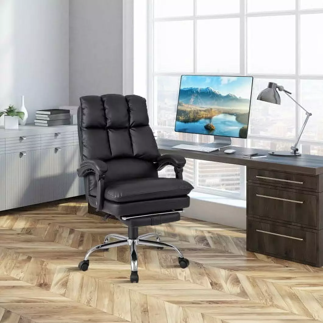 Ergonomic Adjustable Swivel Office Chair Retractable Footrest Black Comfortable Desk Chair CostwayINC