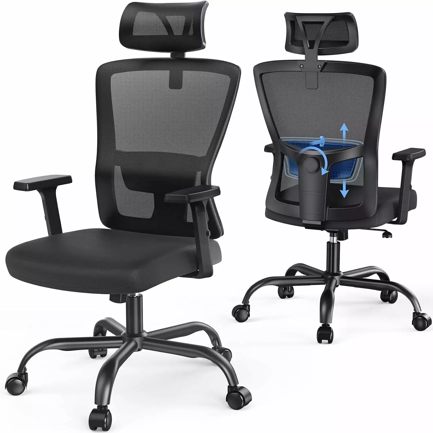 DONFU Ergonomic Office Chair Desk Chair 2D Lumbar Support Adjustable Headrest Backrest Computer Mesh Chair
