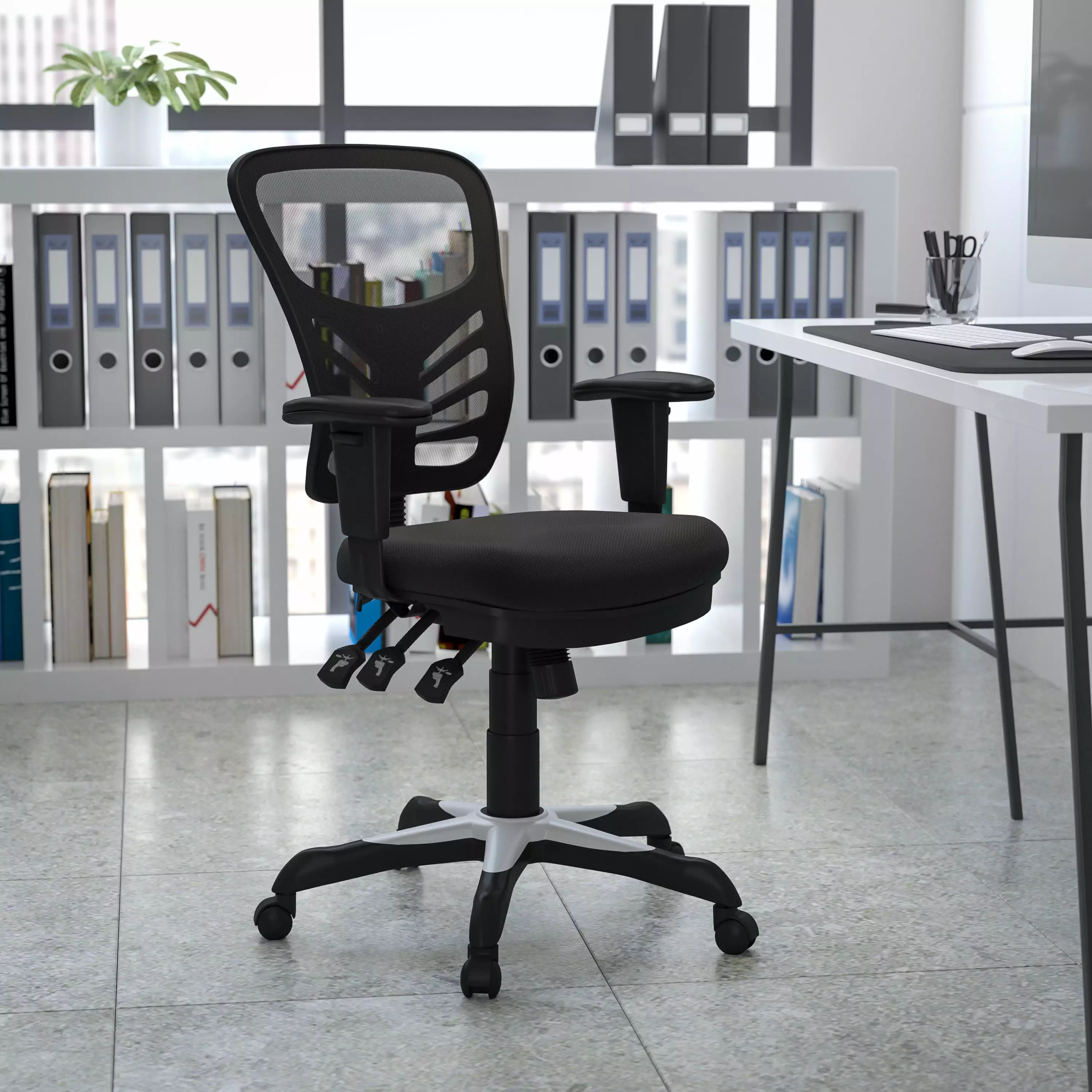 Emma + Oliver Mid-Back Black Mesh Multifunction Ergonomic Office Chair Adjustable Arms