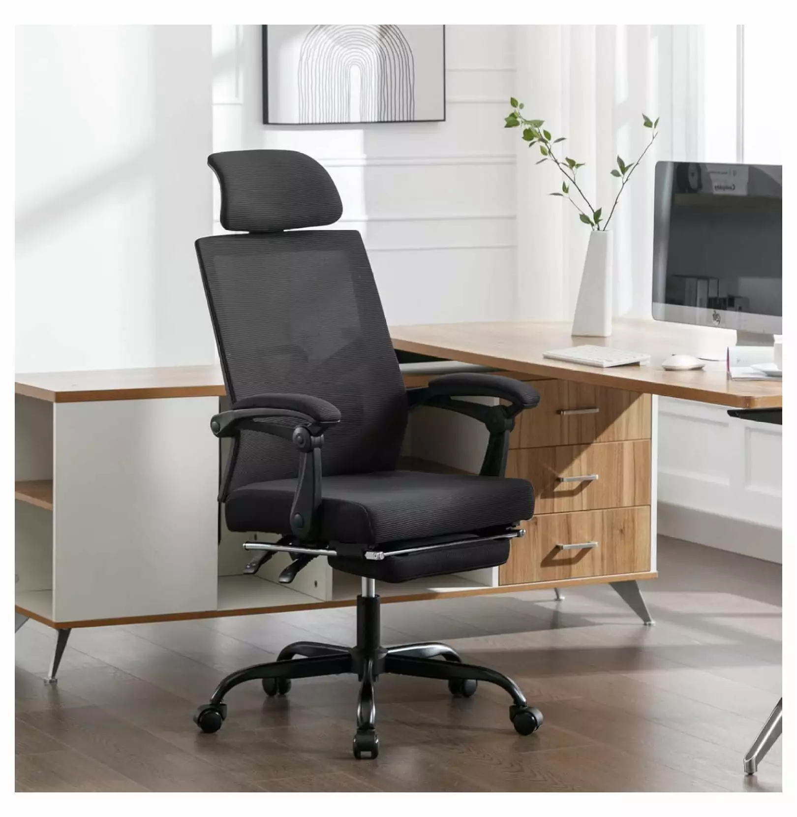 Mesh Ergonomic Office Chair Footrest Headrest Backrest 90-135 Adjustable Computer Executive Desk Chair 360 Swivel Task Cha...