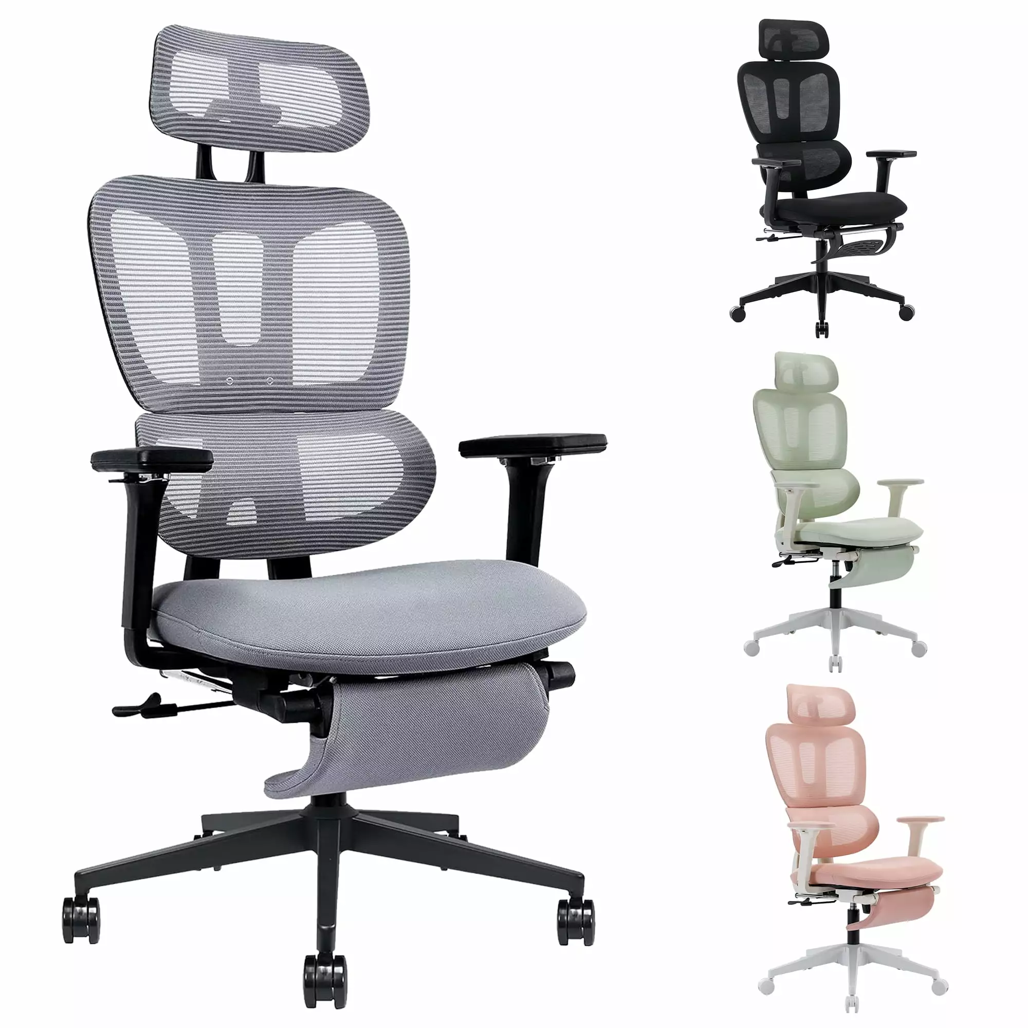 Ergonomic Office Chair High Back Mesh Design, 4D Adjustable Armrest, Headrest, and Dynamic Lumbar Support Gray Hforesty