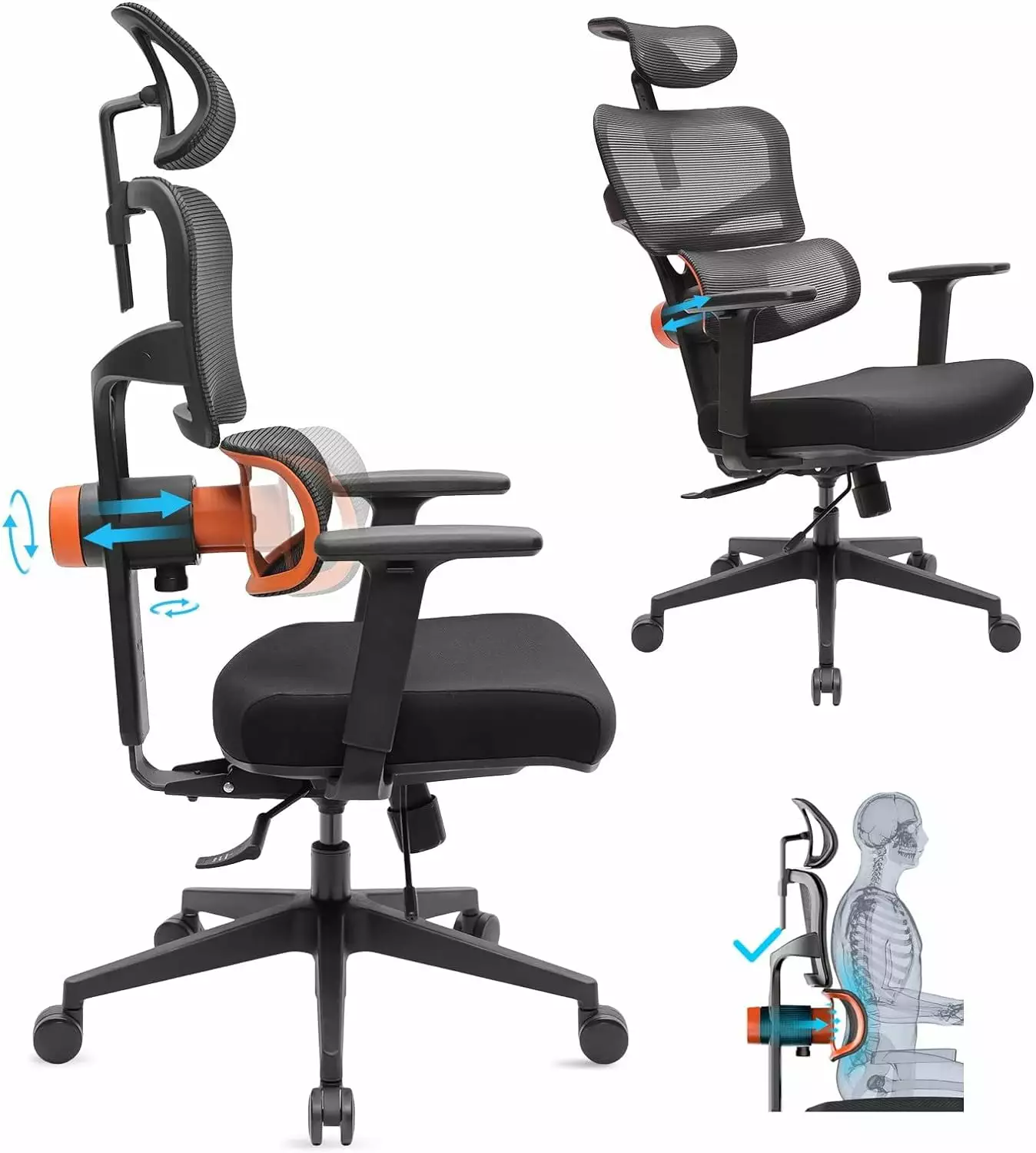 Newtral Ergonomic Desk Chair Adaptive Lumbar Support and 3D Flip-Up Armrests