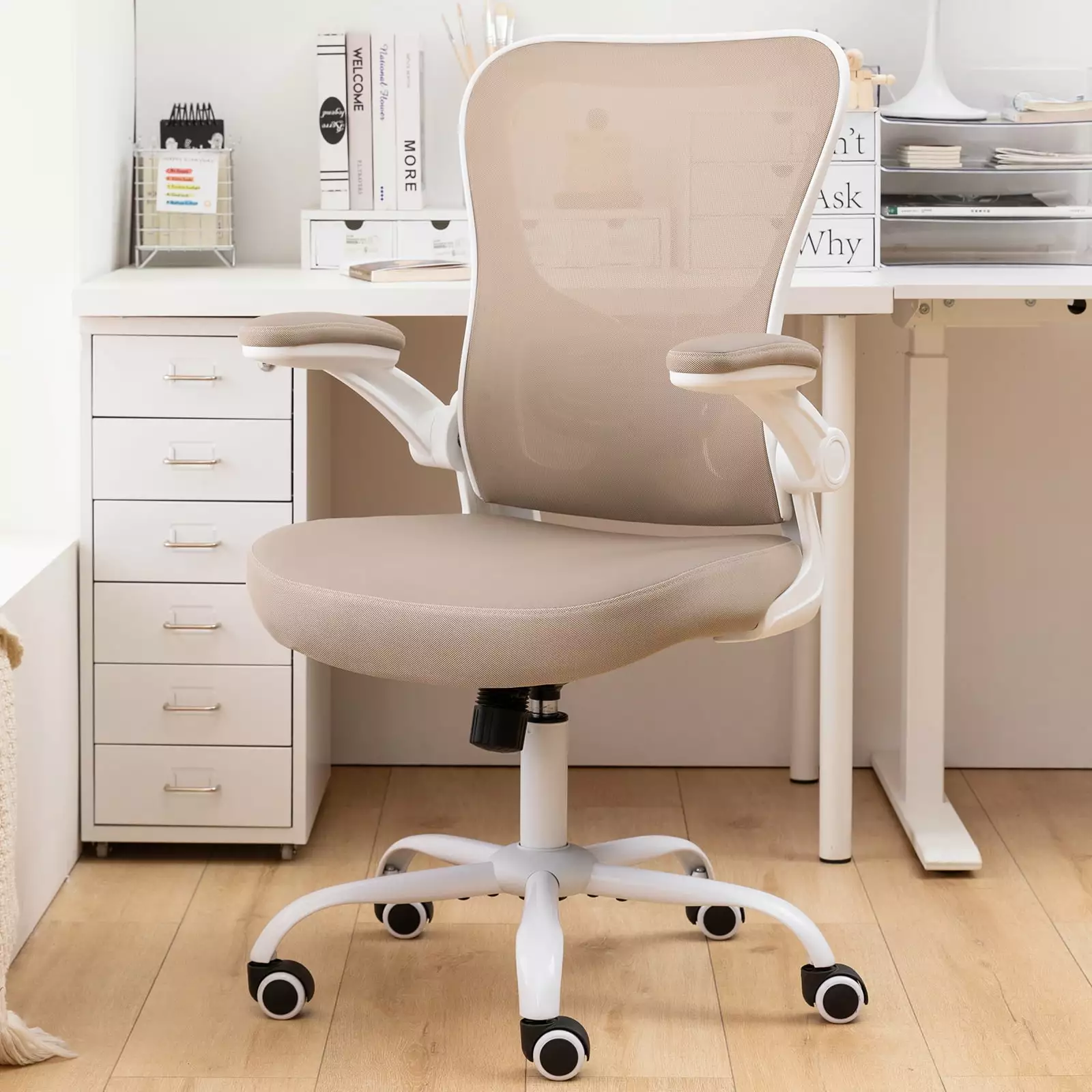 X Xishe Ergonomic Office Chair Mid-Back Home Desk Chair Lumbar Support Small Mesh PU Leather Computer Chair