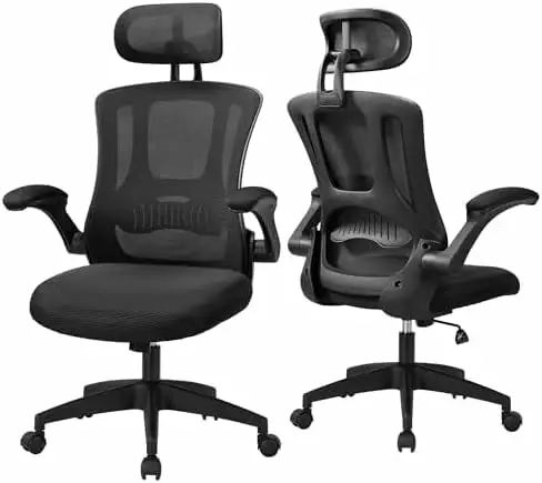 XINGAN Ergonomic Office Desk Chair Computer Chair Adjustable Flip-Up Armrests Lumbar Support Headrest Tilt Function
