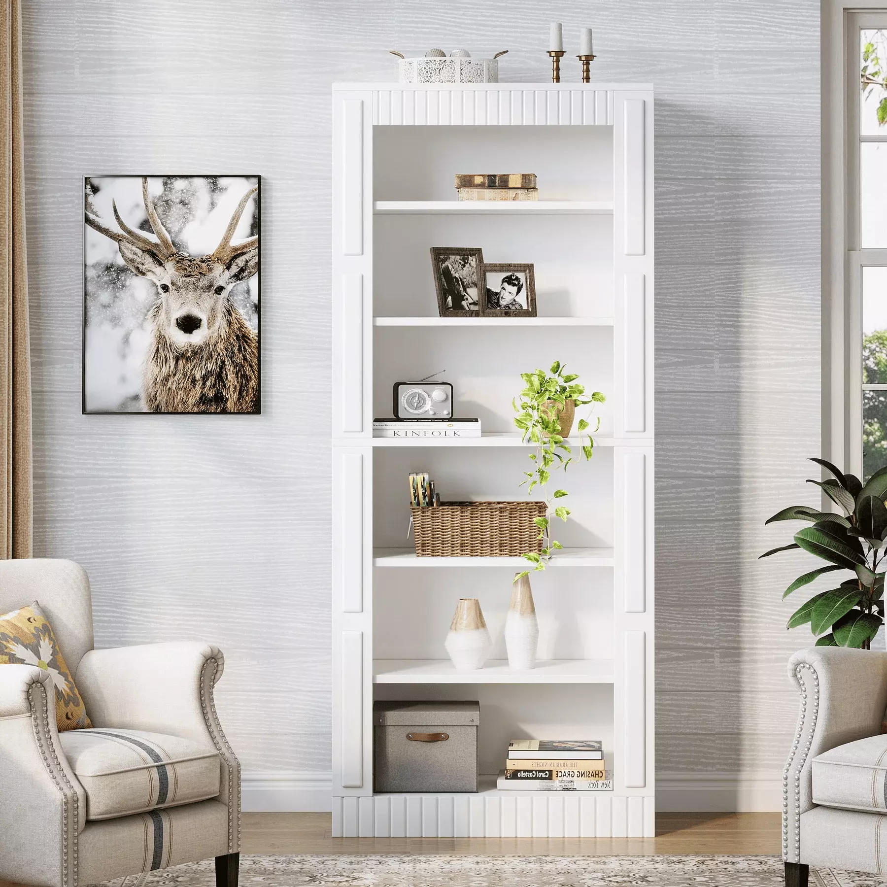 73 Modern 6-Tier Tall Etagere Bookshelf Storage Shelves Home sanswoodshop