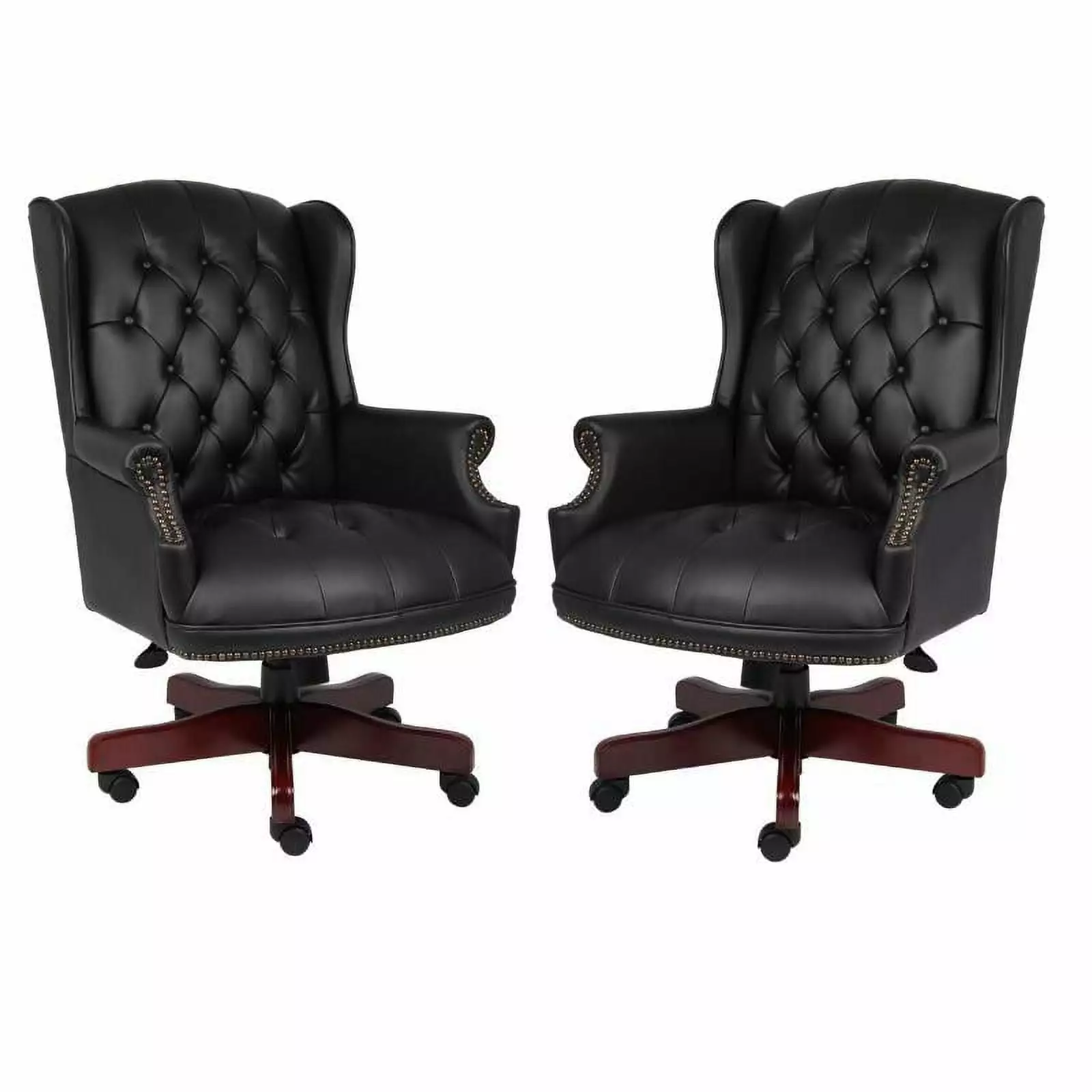 Home Square 2 Piece High Back Faux Leather Tufted Executive Chair Set Black