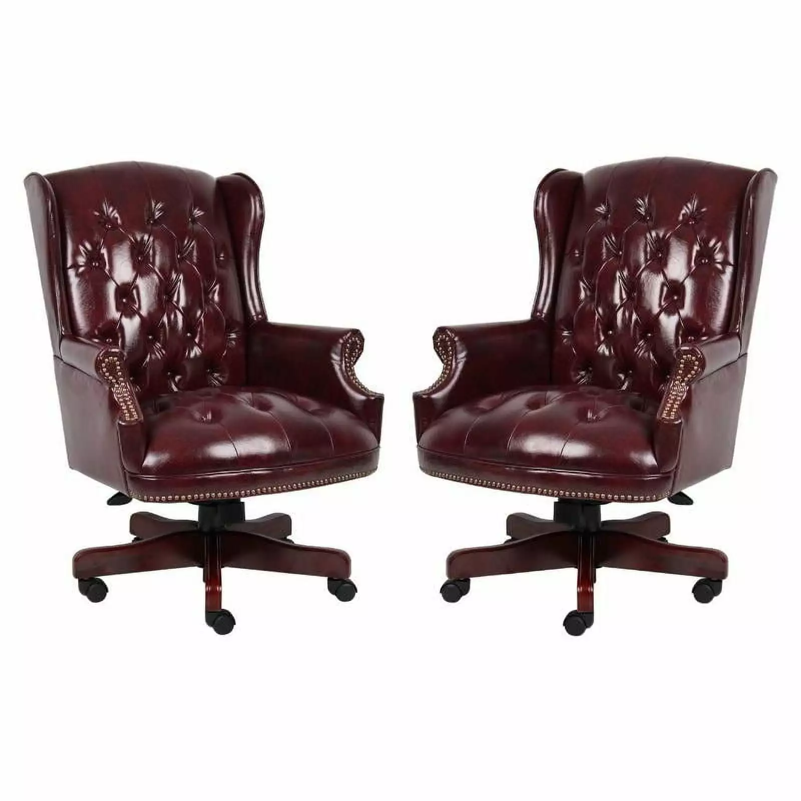 Home Square 2 Piece High Back Faux Leather Tufted Executive Chair Set Oxblood
