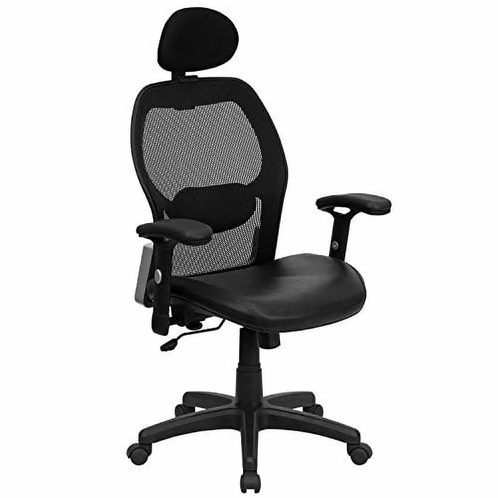 Line Colia Black Executive Office Chair Leather Padded Seat and Headrest A Line Furniture