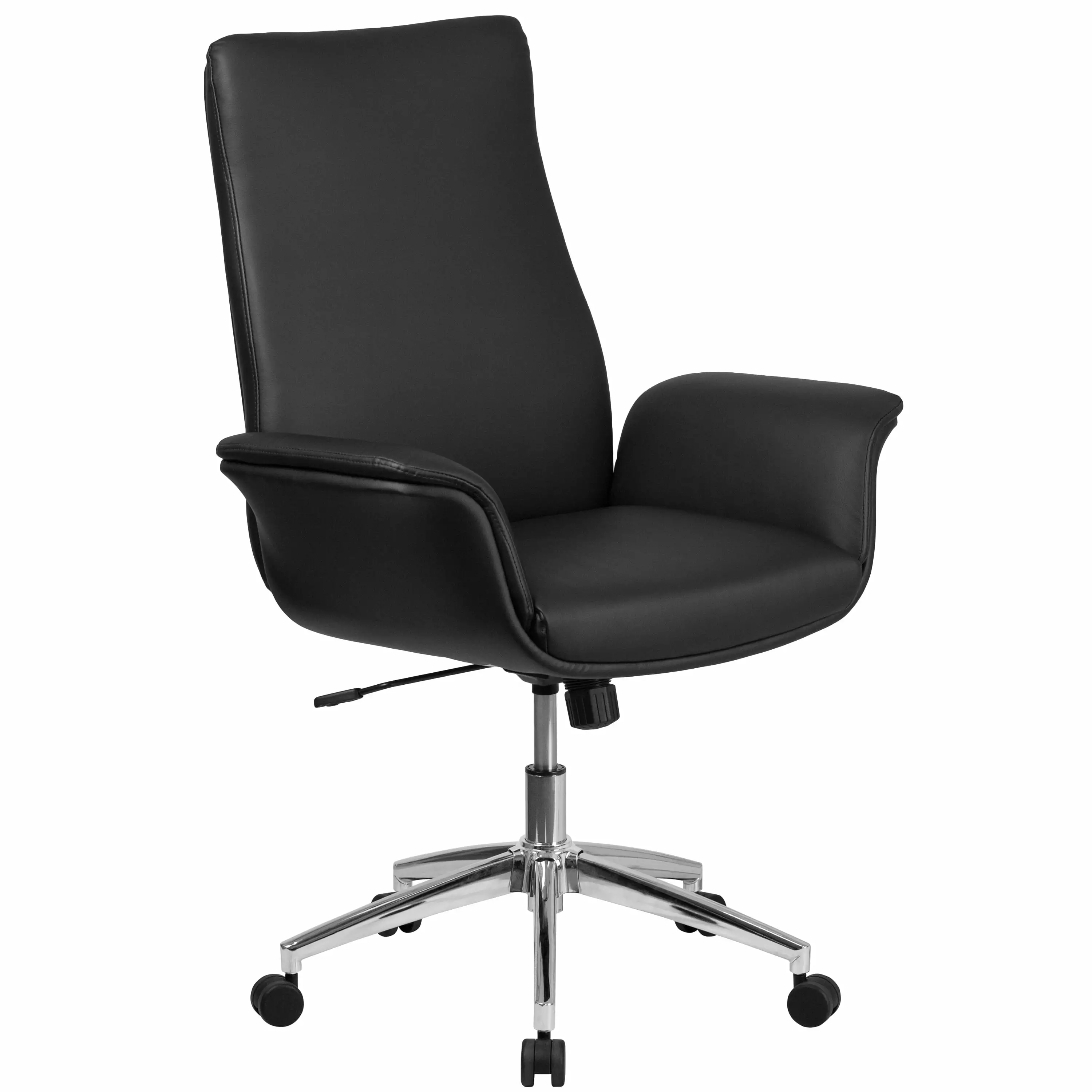 Line Furniture Executive Black Leather Adjustable Swivel Office Chair Flared Arms