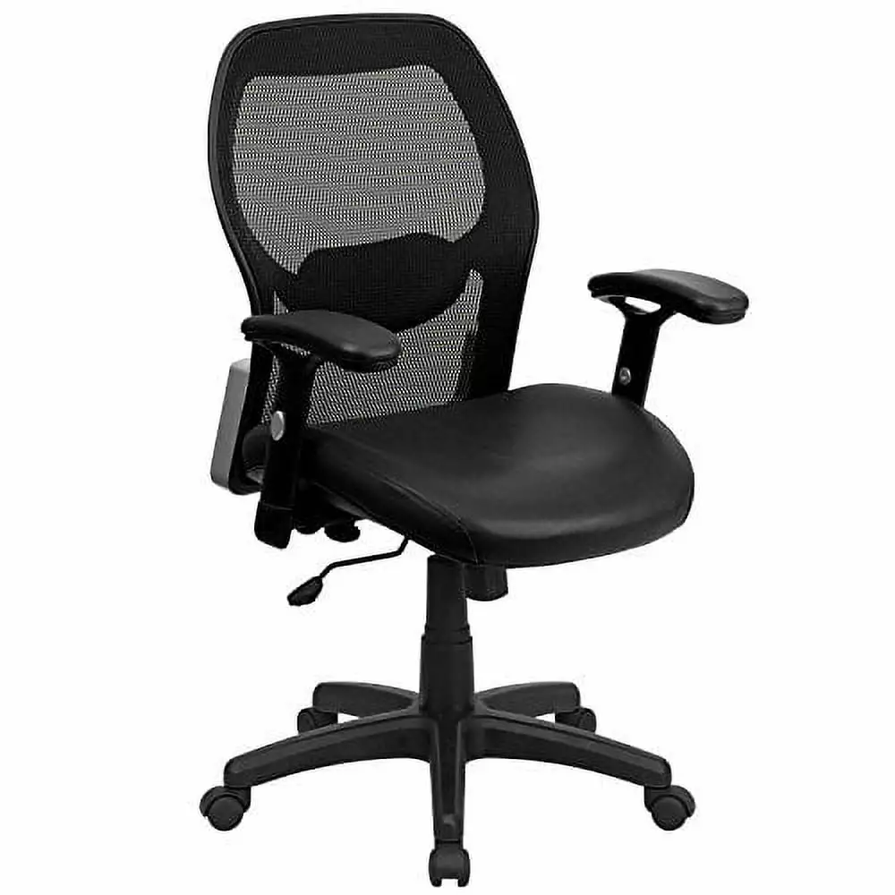 Line Furniture Kem Black Executive Adjustable Swivel Office Chair Leather Padded Seat