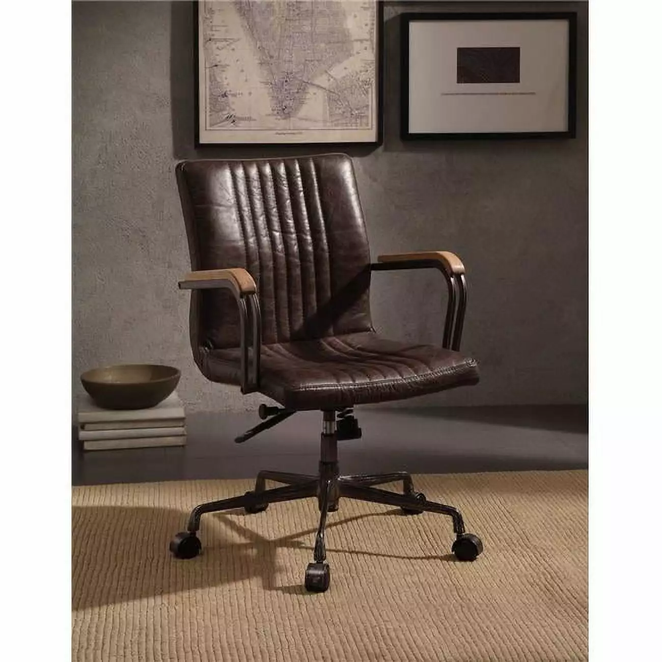 ACME Joslin Leather Adjustable Swivel Office Chair Chocolate Acme Furniture