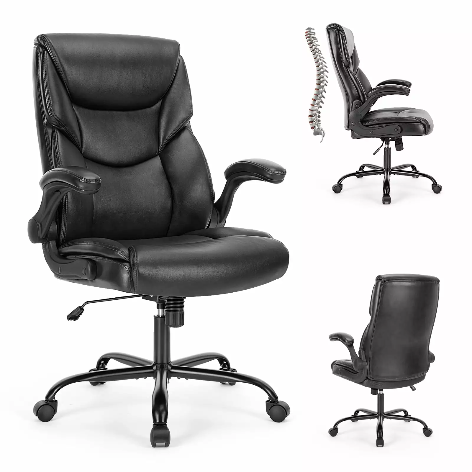 Adrinfly Sweetcrispy Executive Office PU Leather Desk Chair High Back Flip-Up Armrest Adjustable Ergonomic