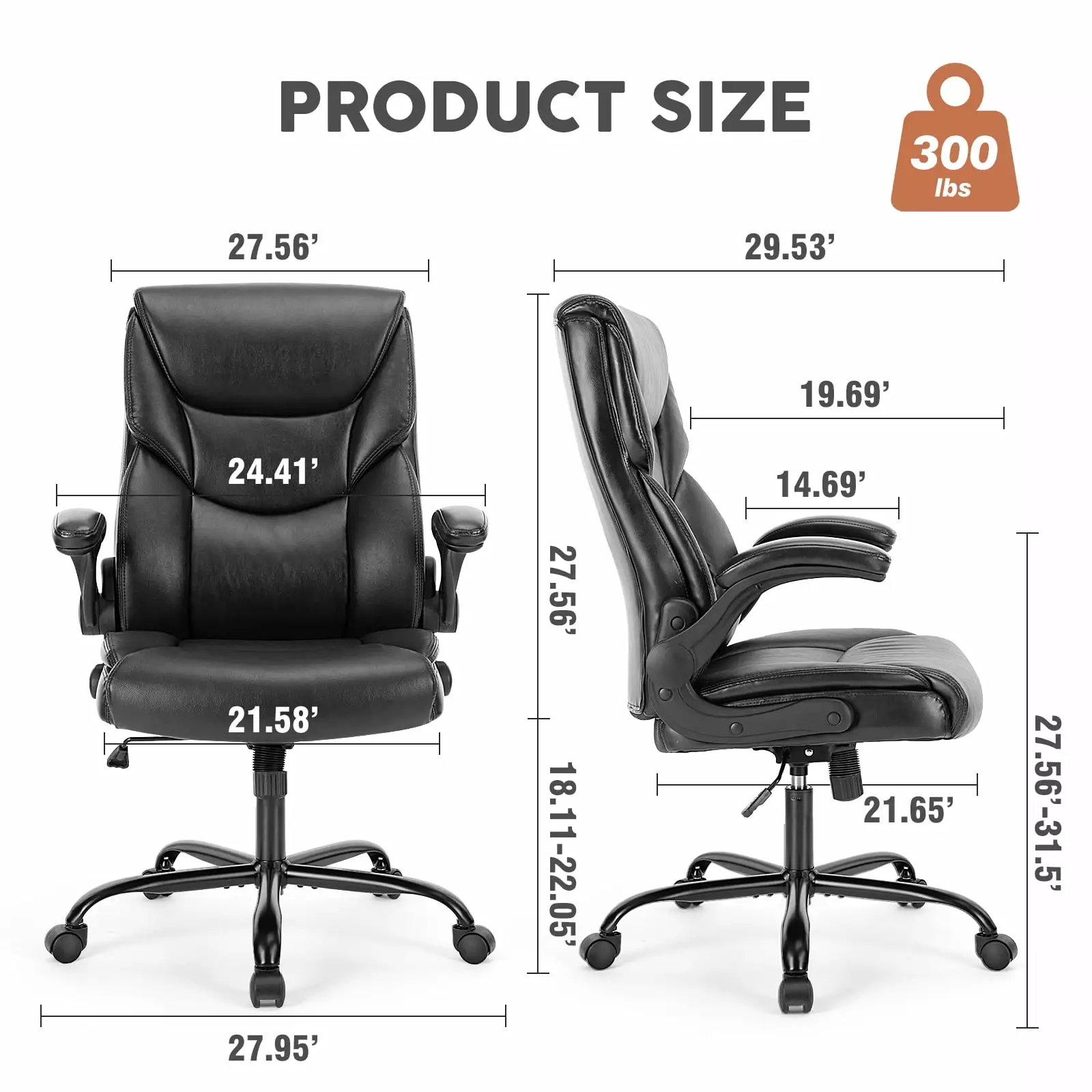 PU Leather Office Chair - Executive Office Chair - Armrest Adjustable - Home Office Chair Ajds