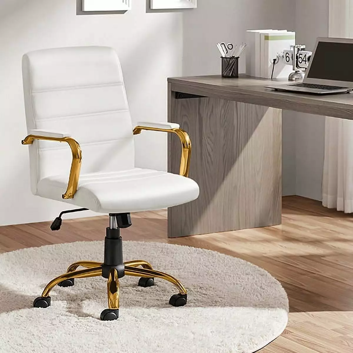 Alden Designs Mid-Back Executive Swivel Office Chair Metal Frame and Arms