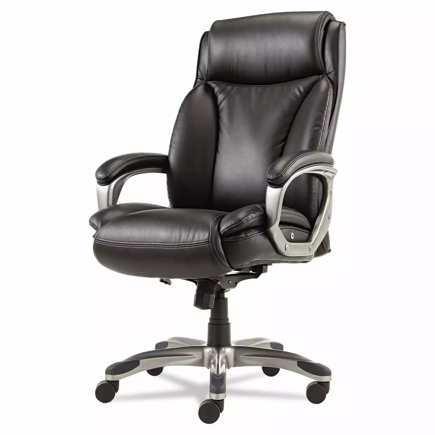 Alera Veon Series Executive High-back Leather Chair Black - Supports 275 Lbs Graphite Base