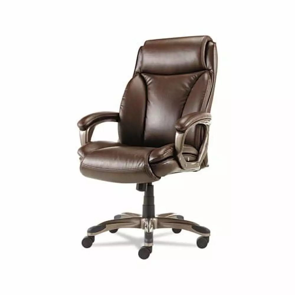 Veon Series Executive High-Back Leather Chair Supports up to 275 lbs.. Brown Seat/Brown Back. Bronze Base Alera