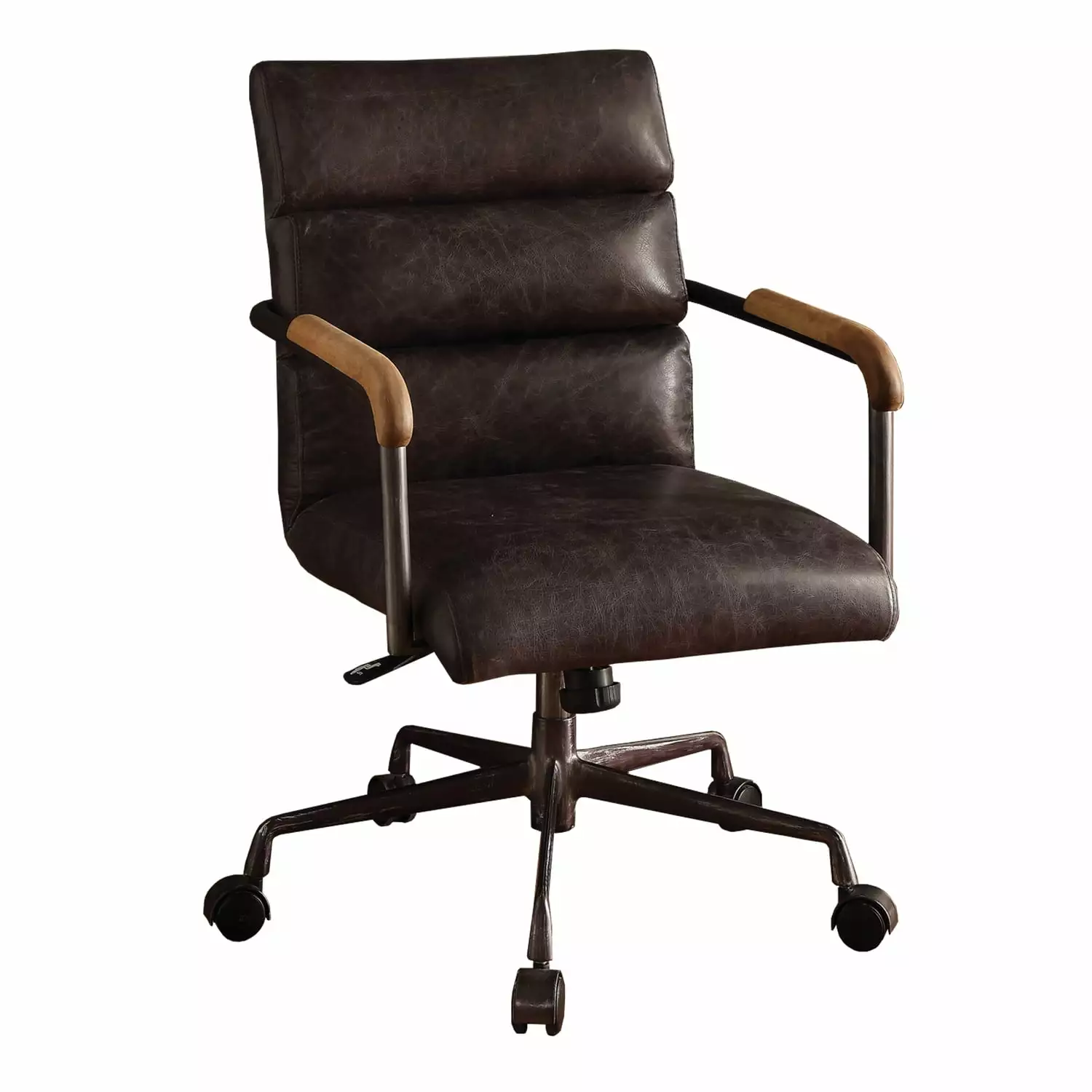 Benzara Metal Leather Executive Office Chair Antique Brown Benjara