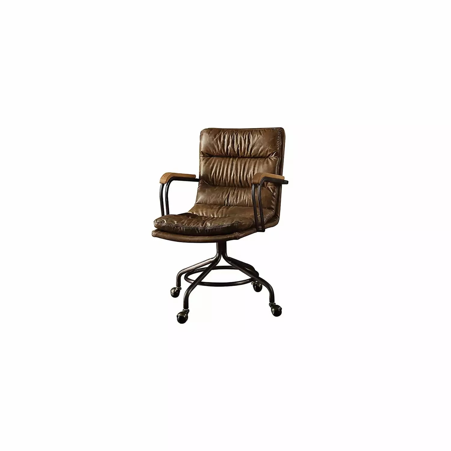 Benzara Metal and Leather Executive Office Chair Vintage Whiskey Brown Benjara