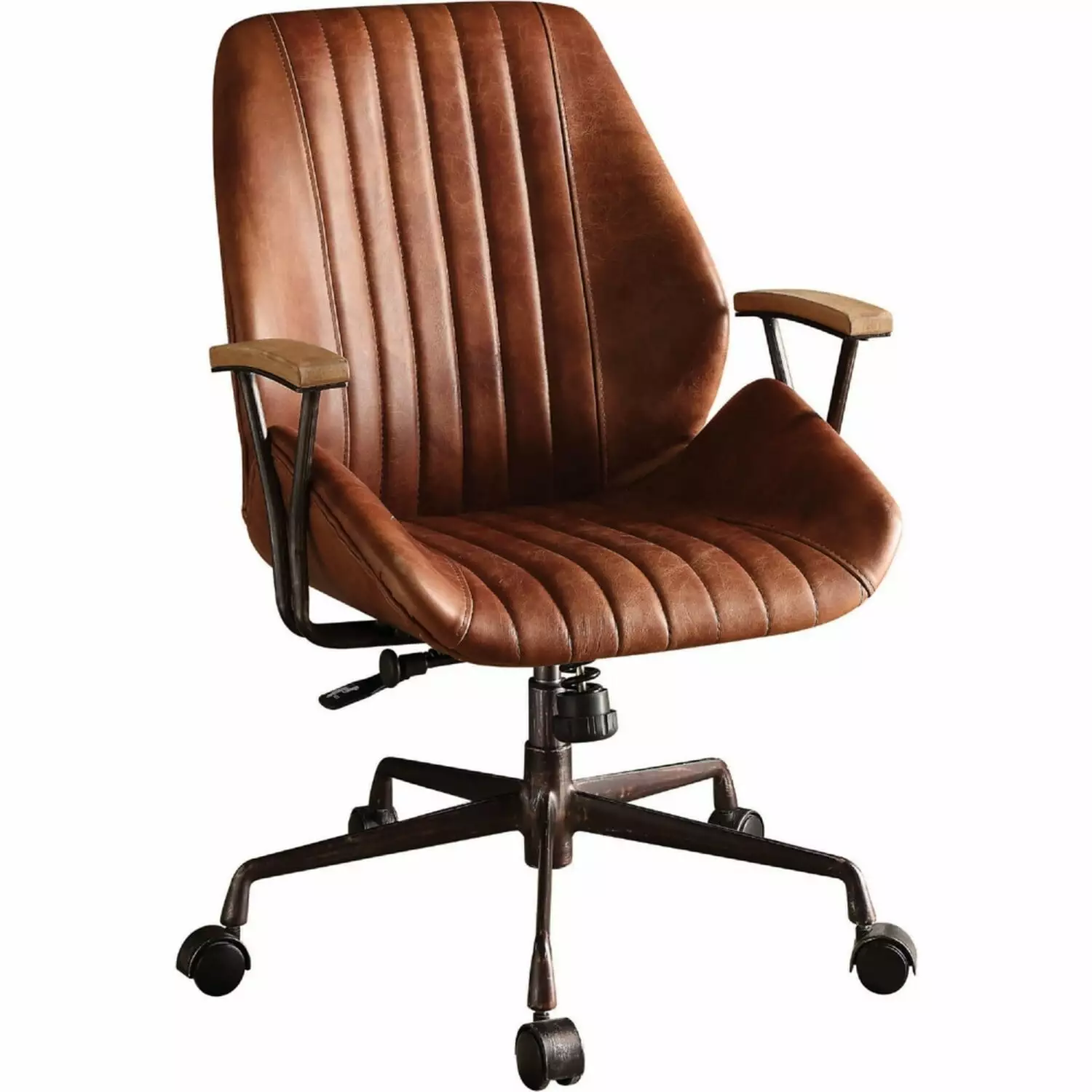 Benzara Metal and Leather Executive Office Chair Cocoa Brown Benjara