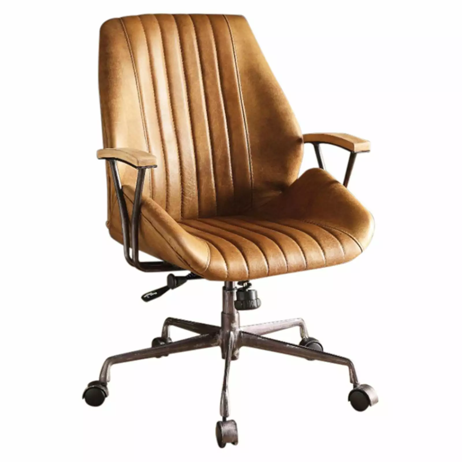 Benjara Metal & Leather Executive Office Chair Coffee Brown Modern Design Benzara
