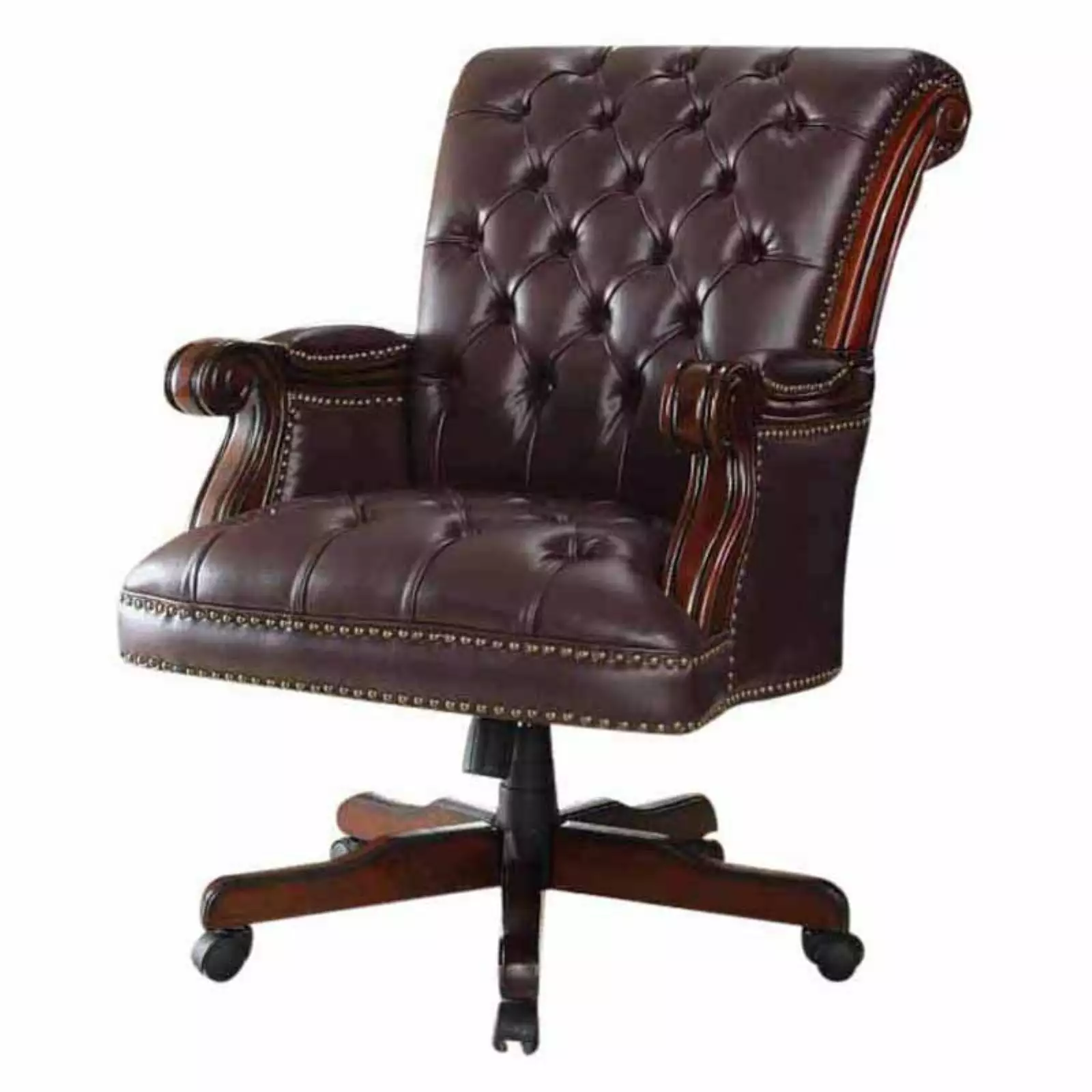 Benzara BM159043 Leather Traditional Executive Home Office Chair, Dark Brown