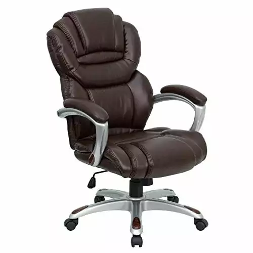 Brown High Back Leather Executive Office Chair Leather Padded Loop Arms Bigbolo