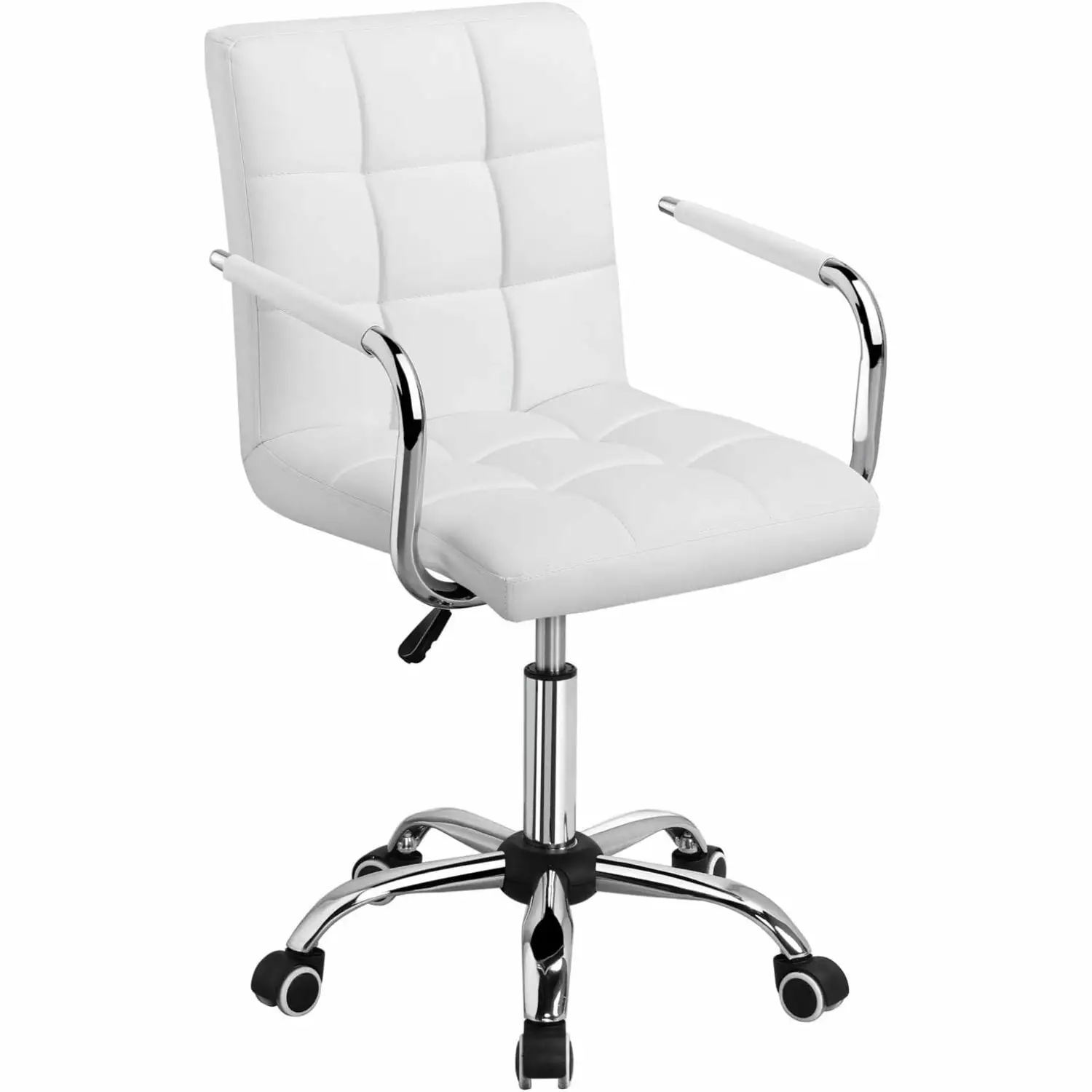 Bilot White Desk Chairs Wheels and Armrests Modern PU Leather Office Chair Midback Adjustable Home Computer Executive Chair