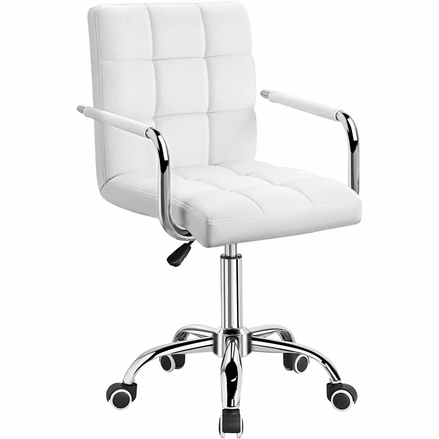 Office Task Chair Ribbed PU Leather Executive Adjustable Desk Chair Arms White Bilot