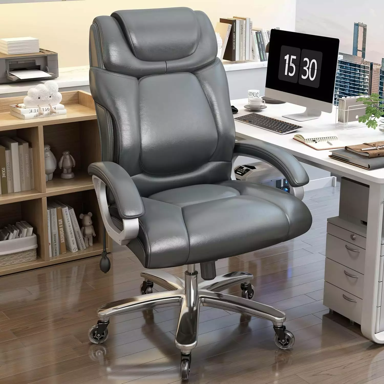 BIZFURN High Back Executive Office Chair O217 Big and Tall Office Chair Lumber Support and Wide Seat Heavy Duty Leather De...