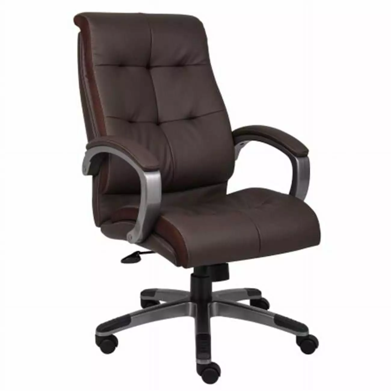Boss Double Plush High Back Executive Chair - Brown-Pewter - Adjustable Height and Tilt Control