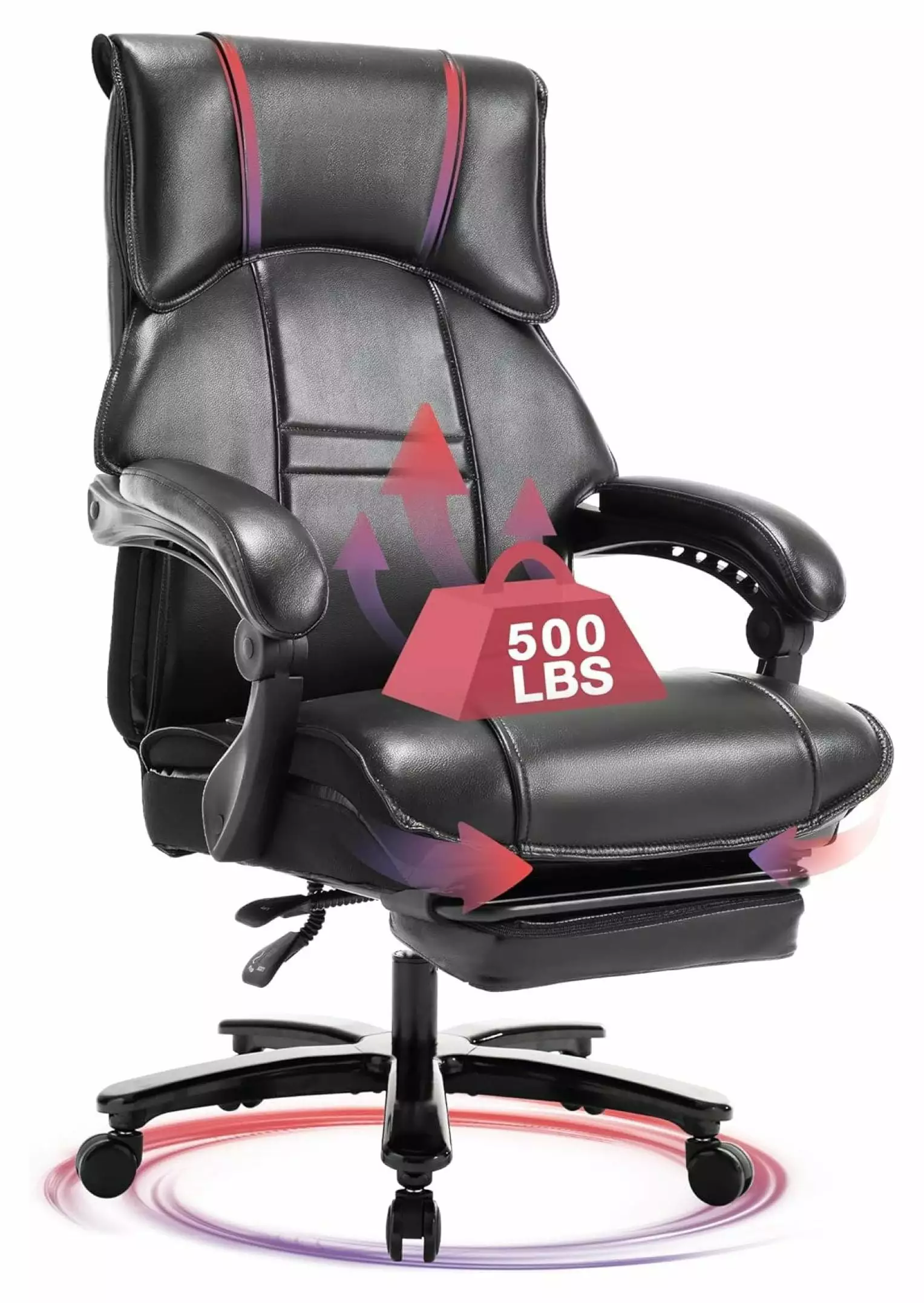 500lbs Big and Tall Office Chair Wide Seat Heavy Duty Executive Chair Footrest CHNRED