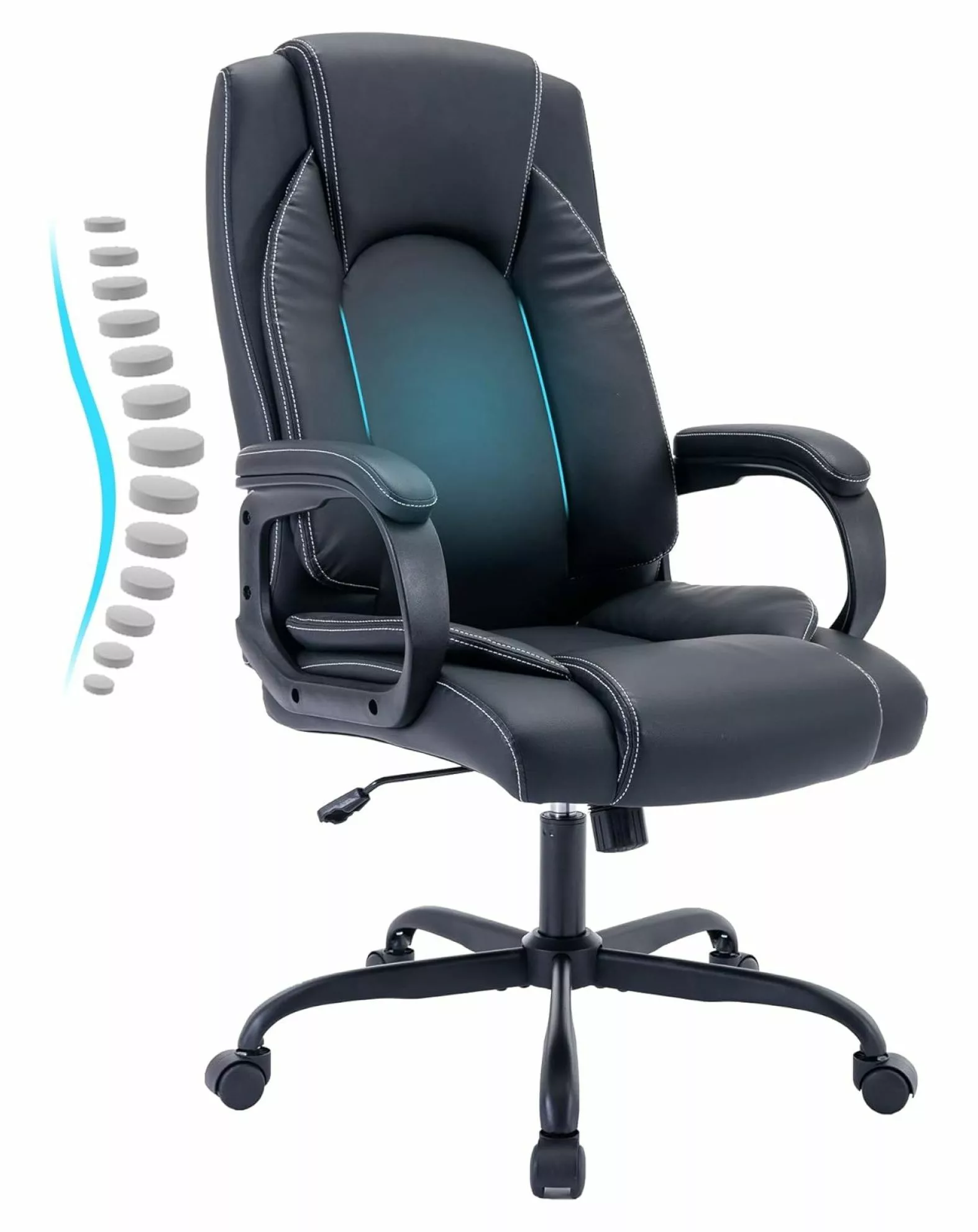 Executive Office Chair Ergonomic Home Desk Chair Lumbar Support PVC Leather Wheels CHNRED