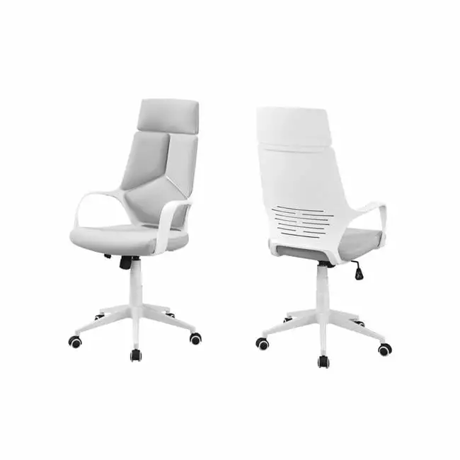 Office Chair White and Grey Fabric High Back Executive Design Clean Choice