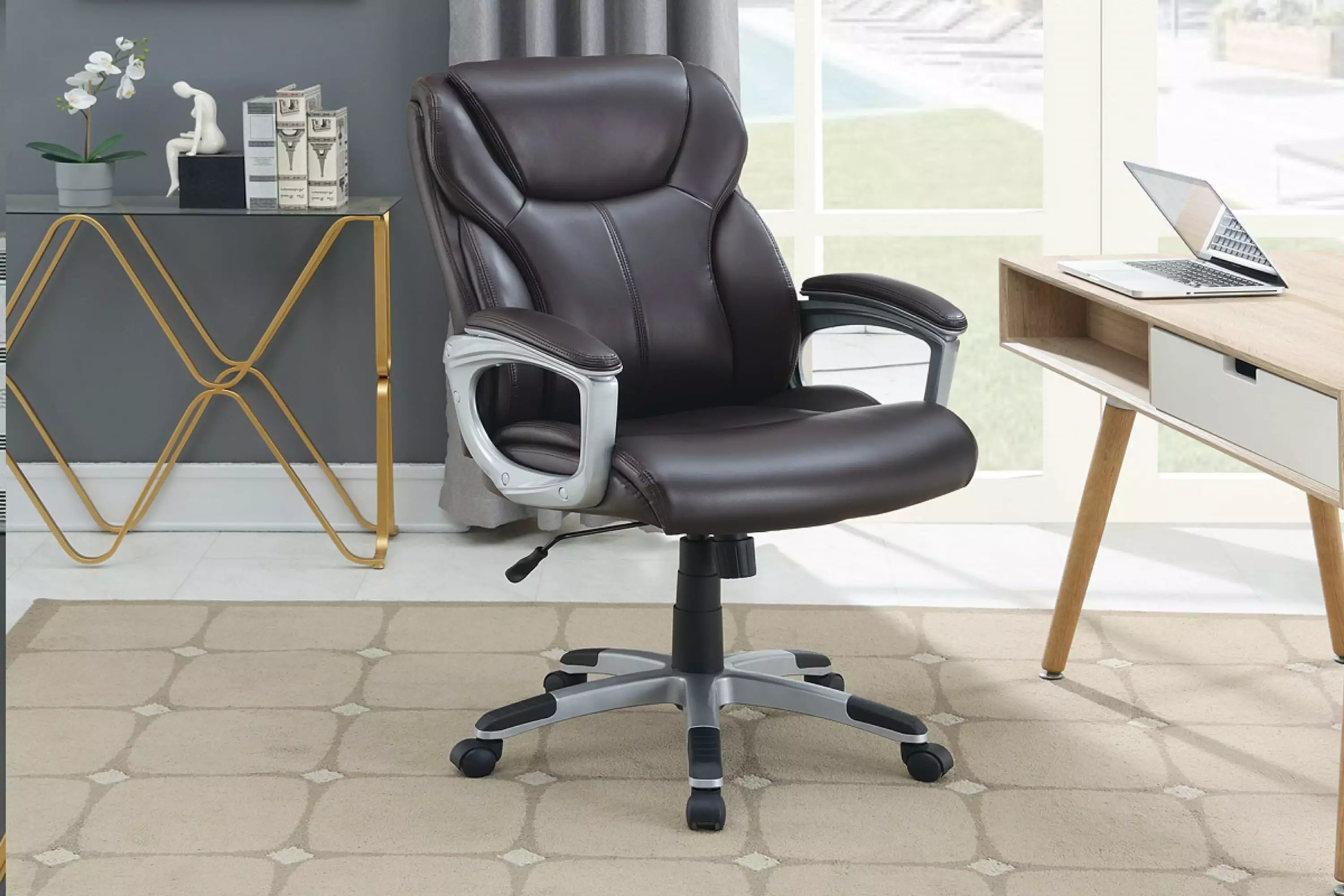 CoSoTower Office Chair Brown Cushioned Headrest Adjustable Height Executive Chair