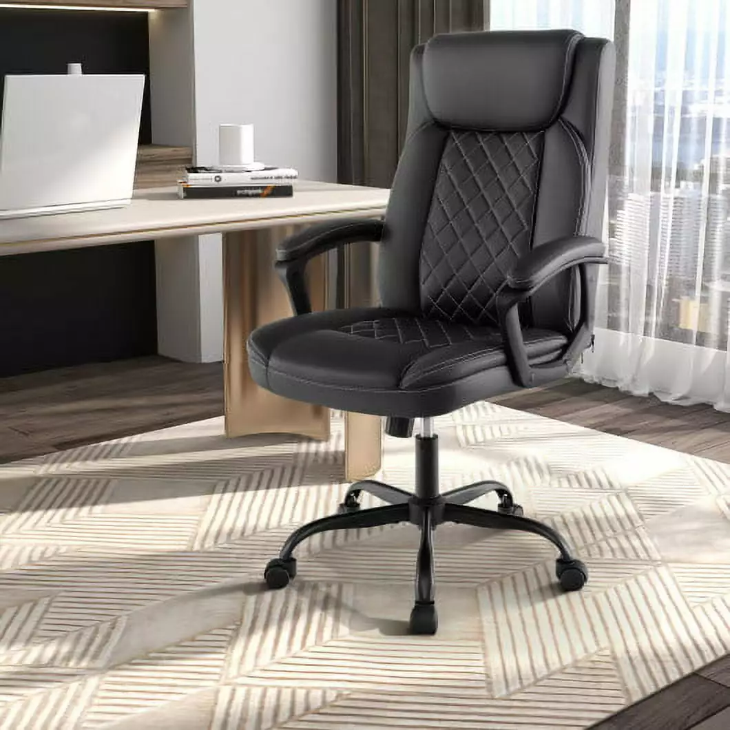 High Back Ergonomic Executive Chair Thick Headrest Cushion Office Desk Chair Black CostwayINC