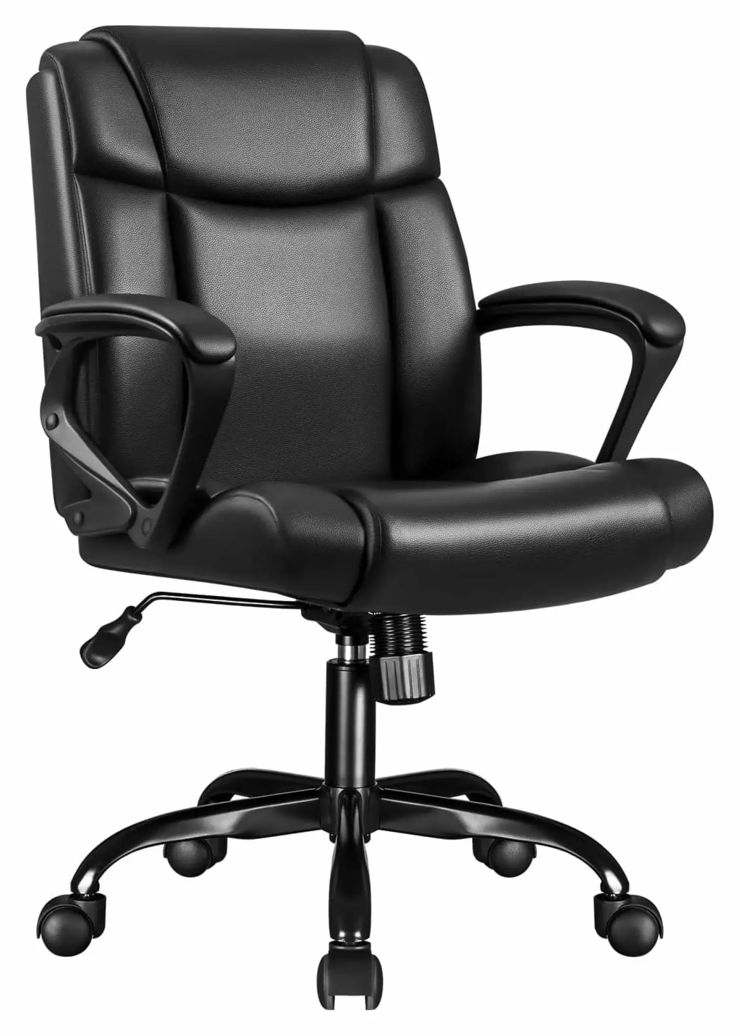 DaiZuY Ergonomic Home Office Chair Black PU Leather Executive Computer Desk Chair Lumbar Support and Adjustable Armrests