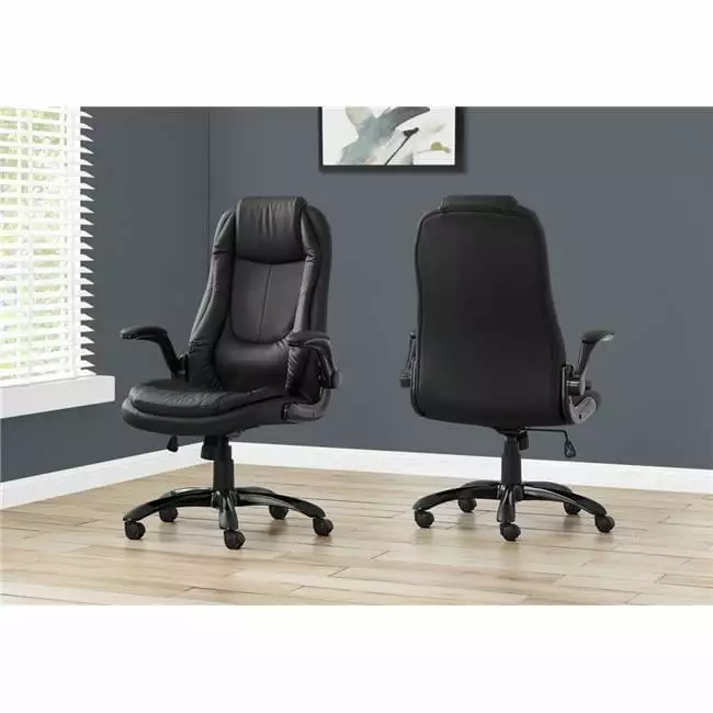 Black Leather Look High Back Executive Office Chair - Modern Desk Chair Adjustable Features Daphne's Dinnette