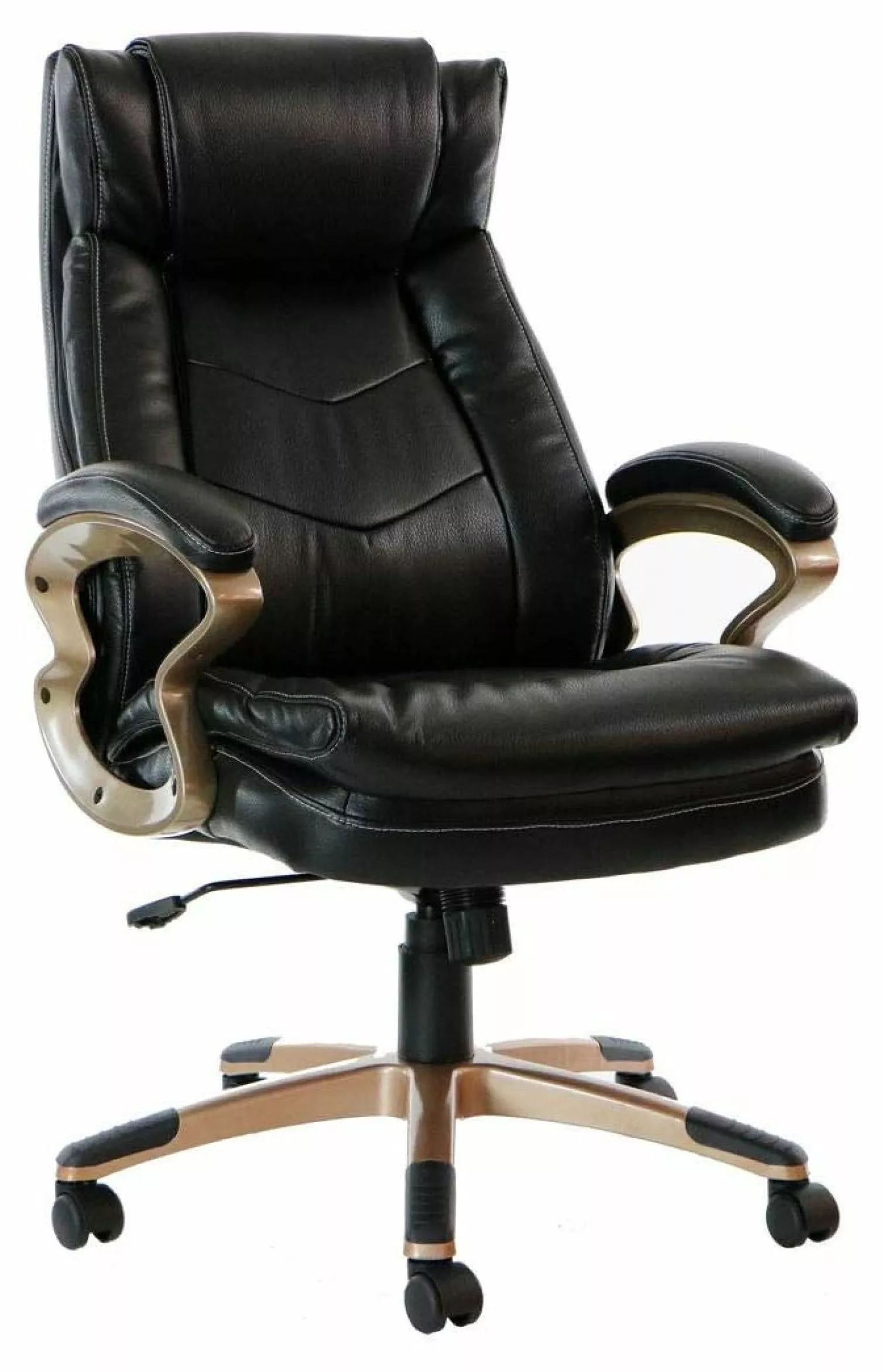 DazzAura Atlas Executive Upholstered Faux-Leather Seat Black and Copper-Wheeled Base Office Chair