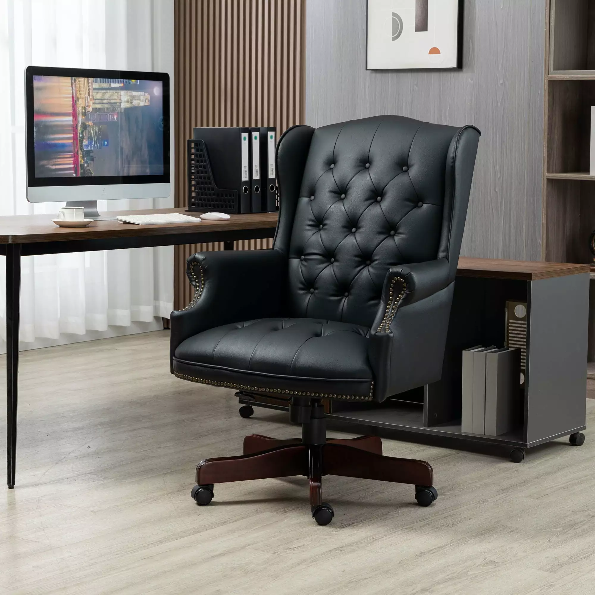 DeeHome Executive Office Chair High Back Reclining Comfortable Desk Chair Thick Padded Seat and Backrest Black