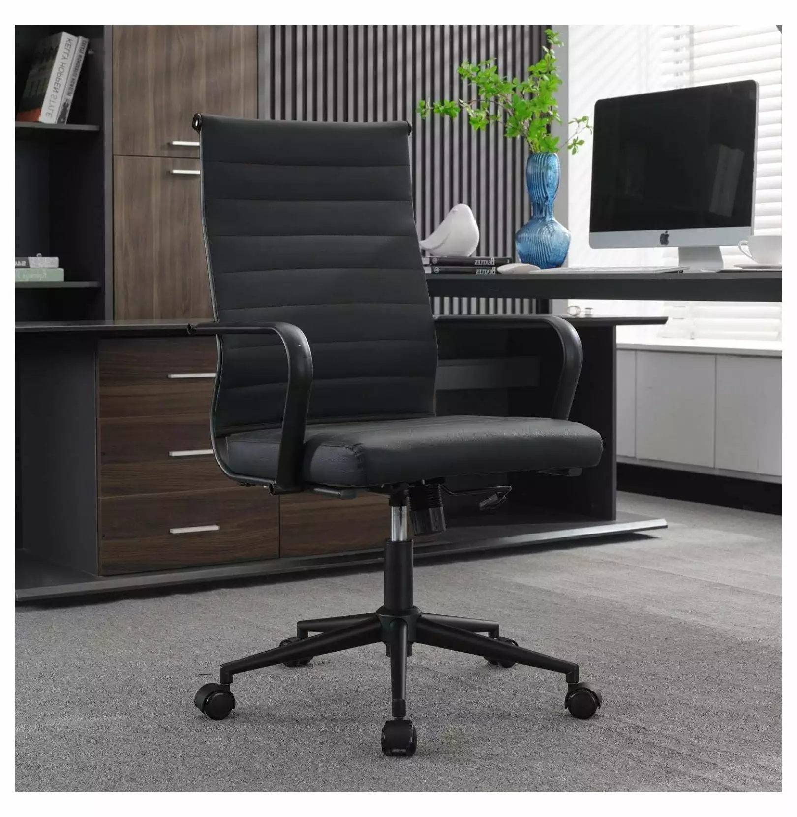 Deng Rui Executive PU Leather Office Chair Adjustable Height Ergonomic Desk Chair Black