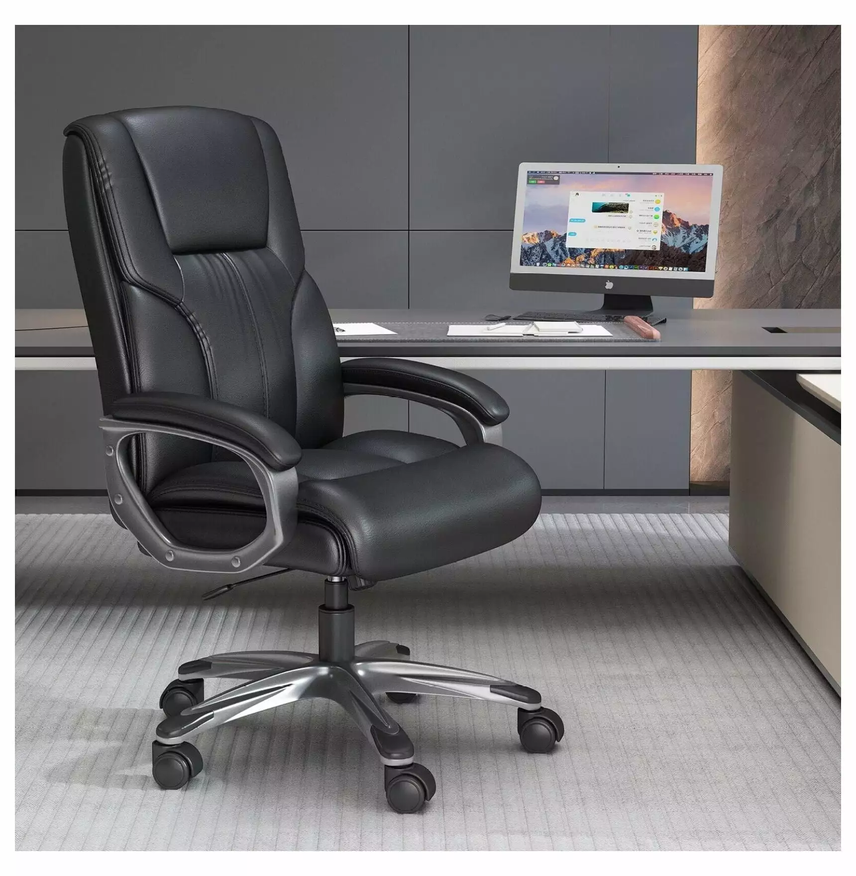 Depot Esh Black PU Leather Executive Office Chair High Back Desk Chair