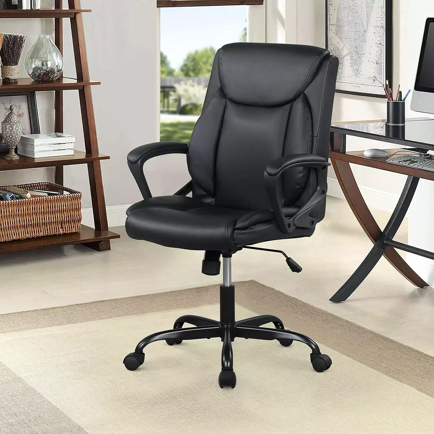 Dkeli Executive Office Chair Managerial Boss Computer Chair PU Leather Desk Chair Lumbar Support and Cushion Armrest